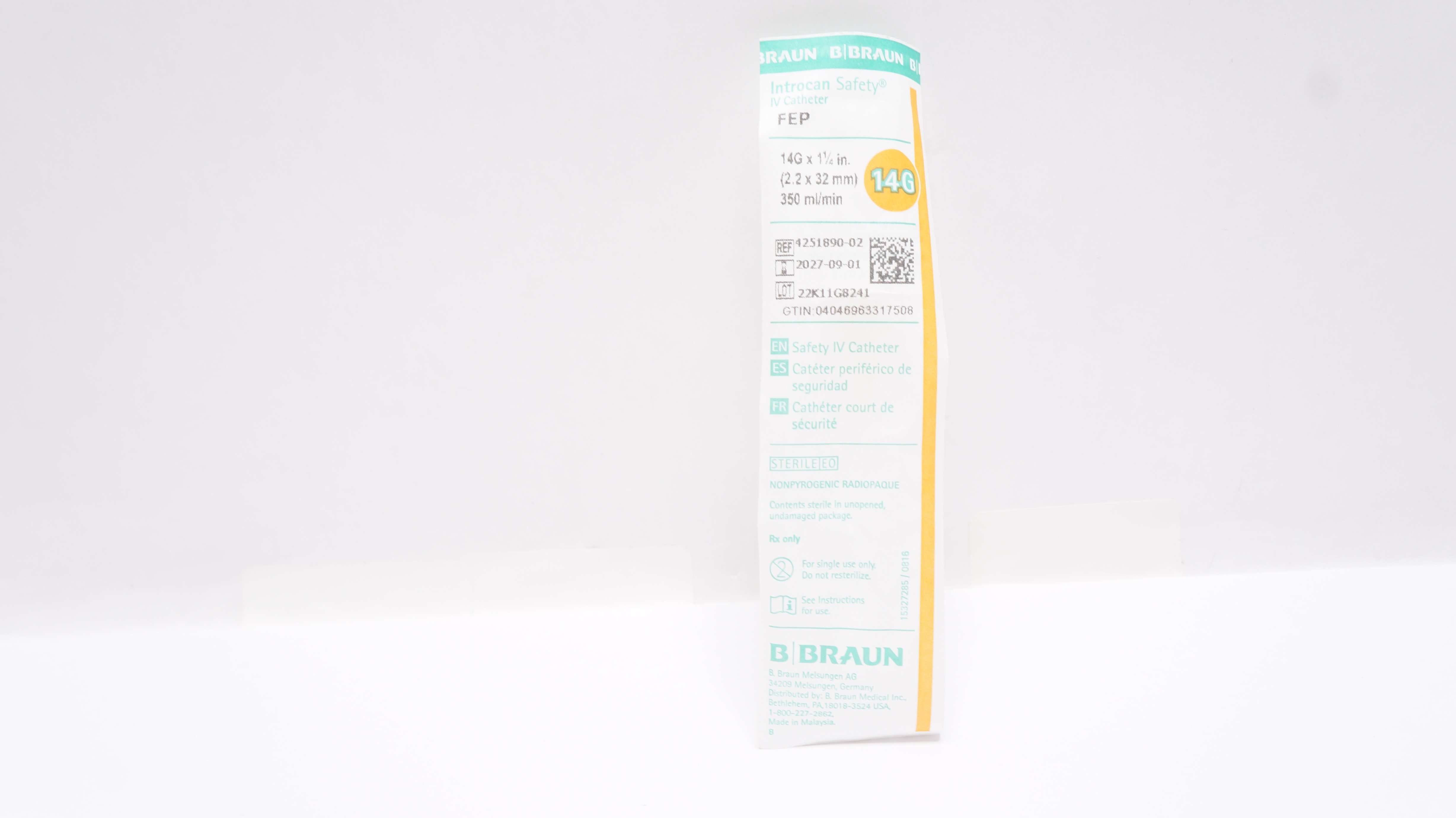 Braun 4251890-02 Introcan Safety IV Cath. 14G x 1-1/4inch, 350ml/min