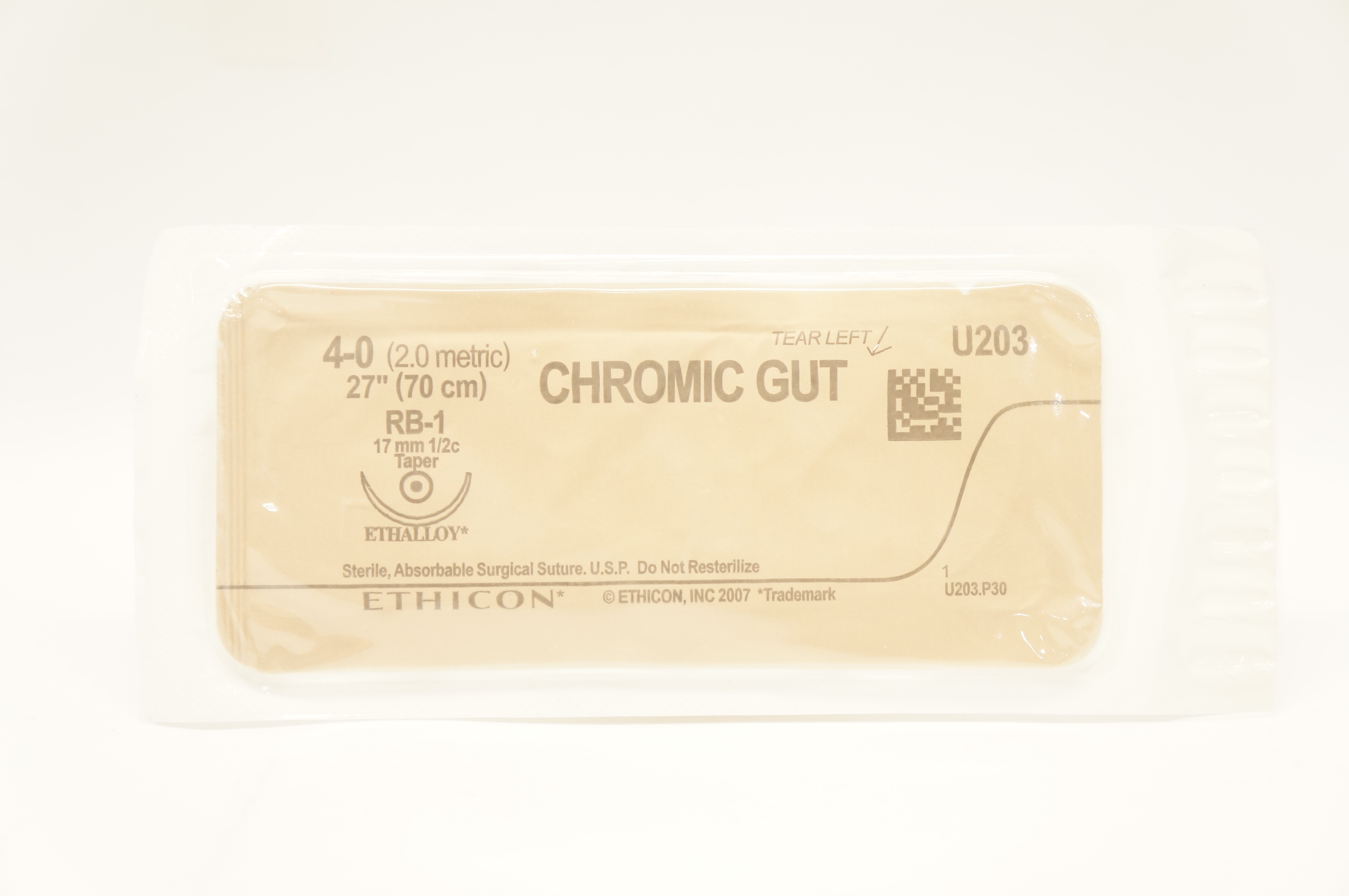 Ethicon U203 4-0 CHROMIC GUT Surgical Stre RB-1, 17mm 1/2c Taper, 27inch