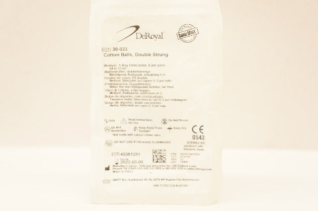 DeRoyal 30-033 Cotton Balls, Double Strung, Medium 3/4inch (x) - Pack of 5
