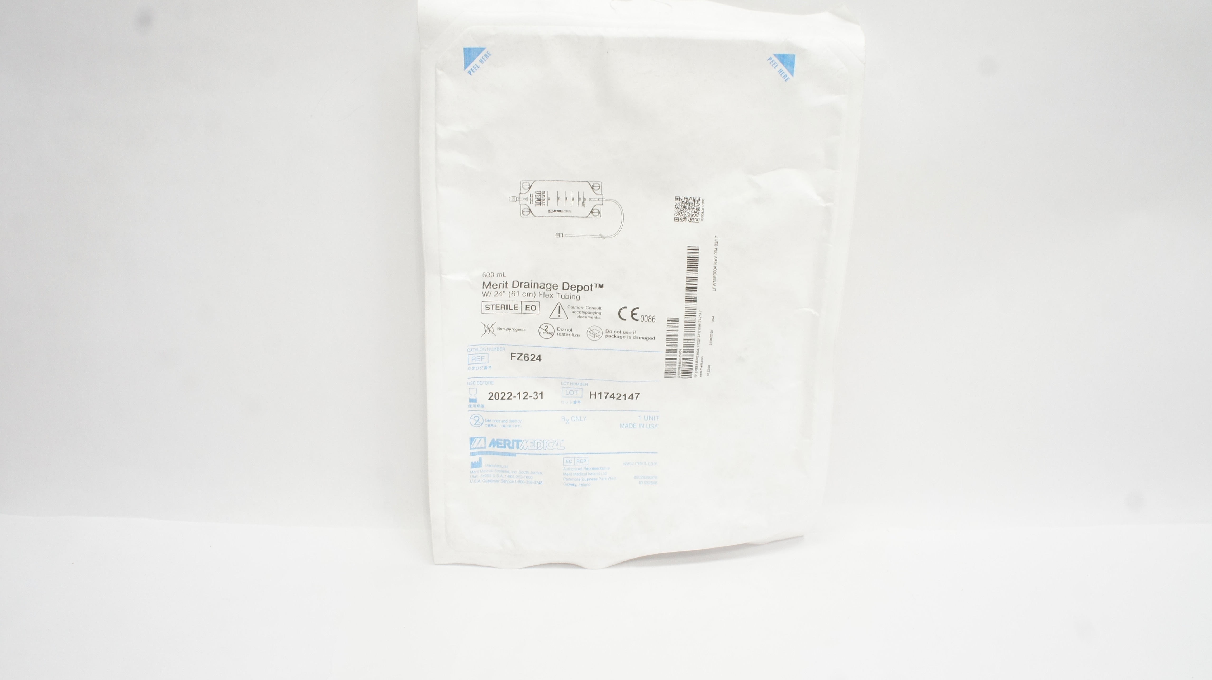 Merit Medical FZ624 Drainage Depot 600ml with 24inch Flex Tubing (x)