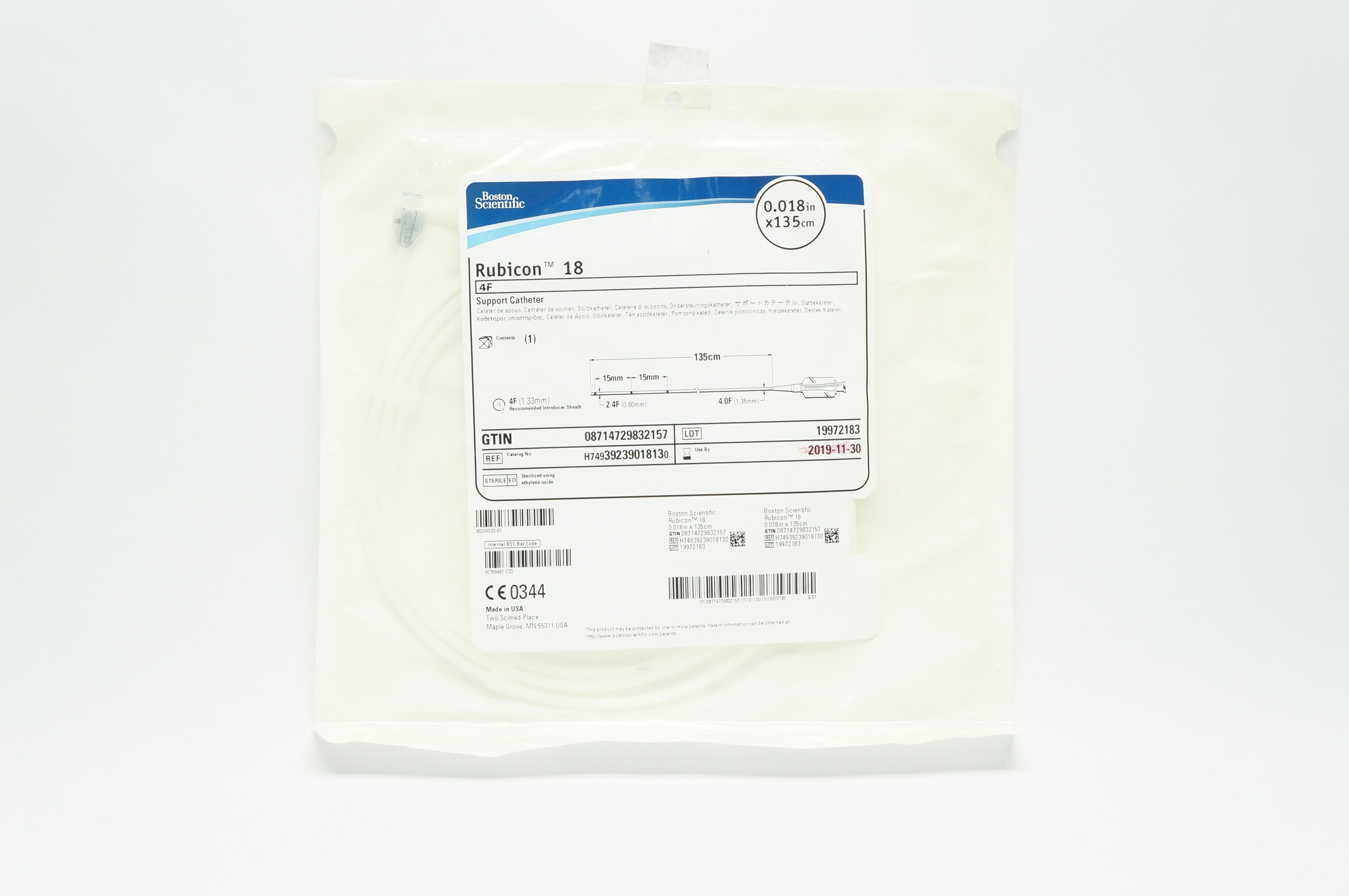 Boston Scientific H74939239018130 Rubicon 18 4F Support Cath 0.018inch x 135cm (x)