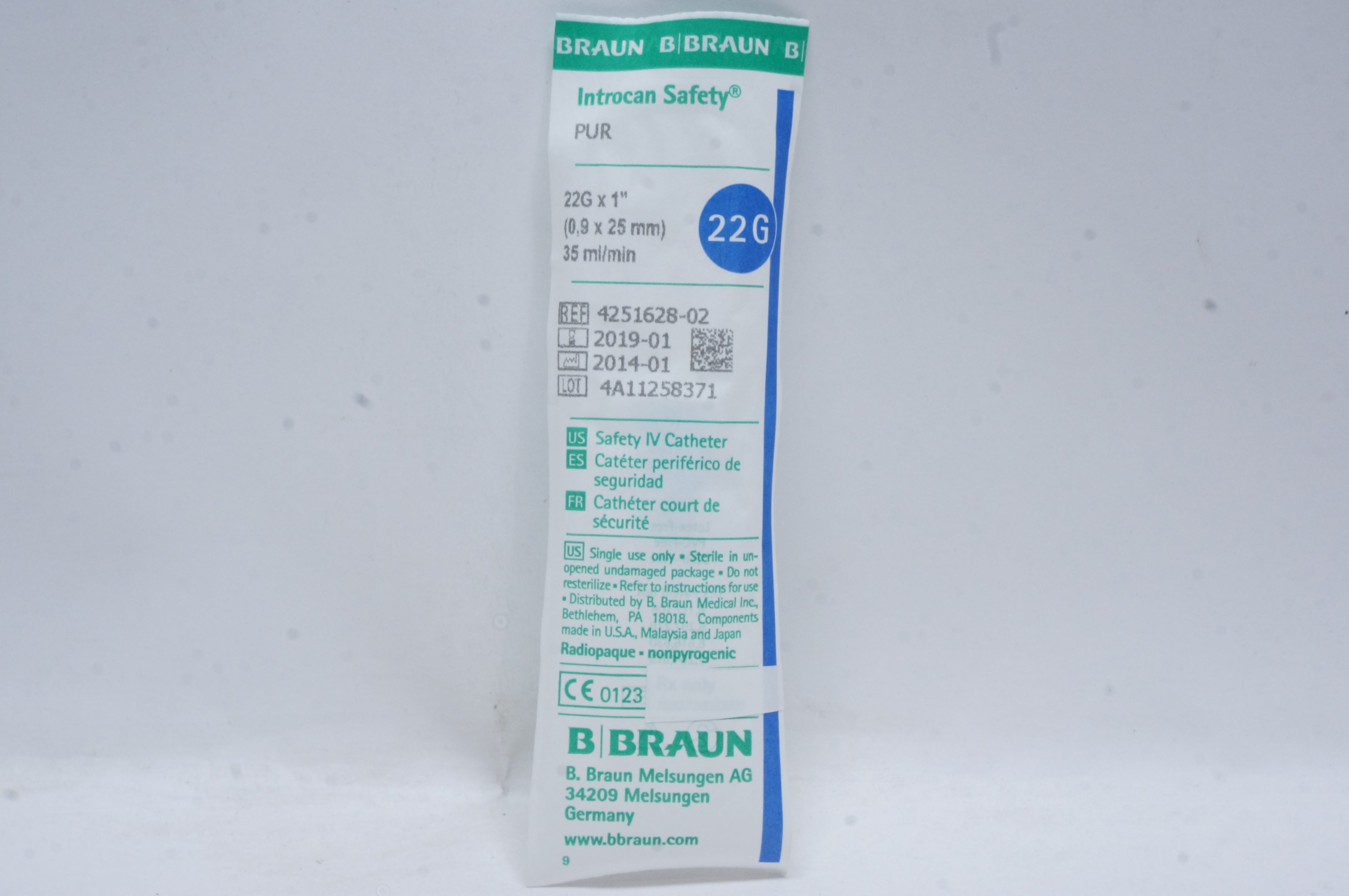 Braun 4251628-02 Introcan Safety IV Cath. 22G x 1inch (x)