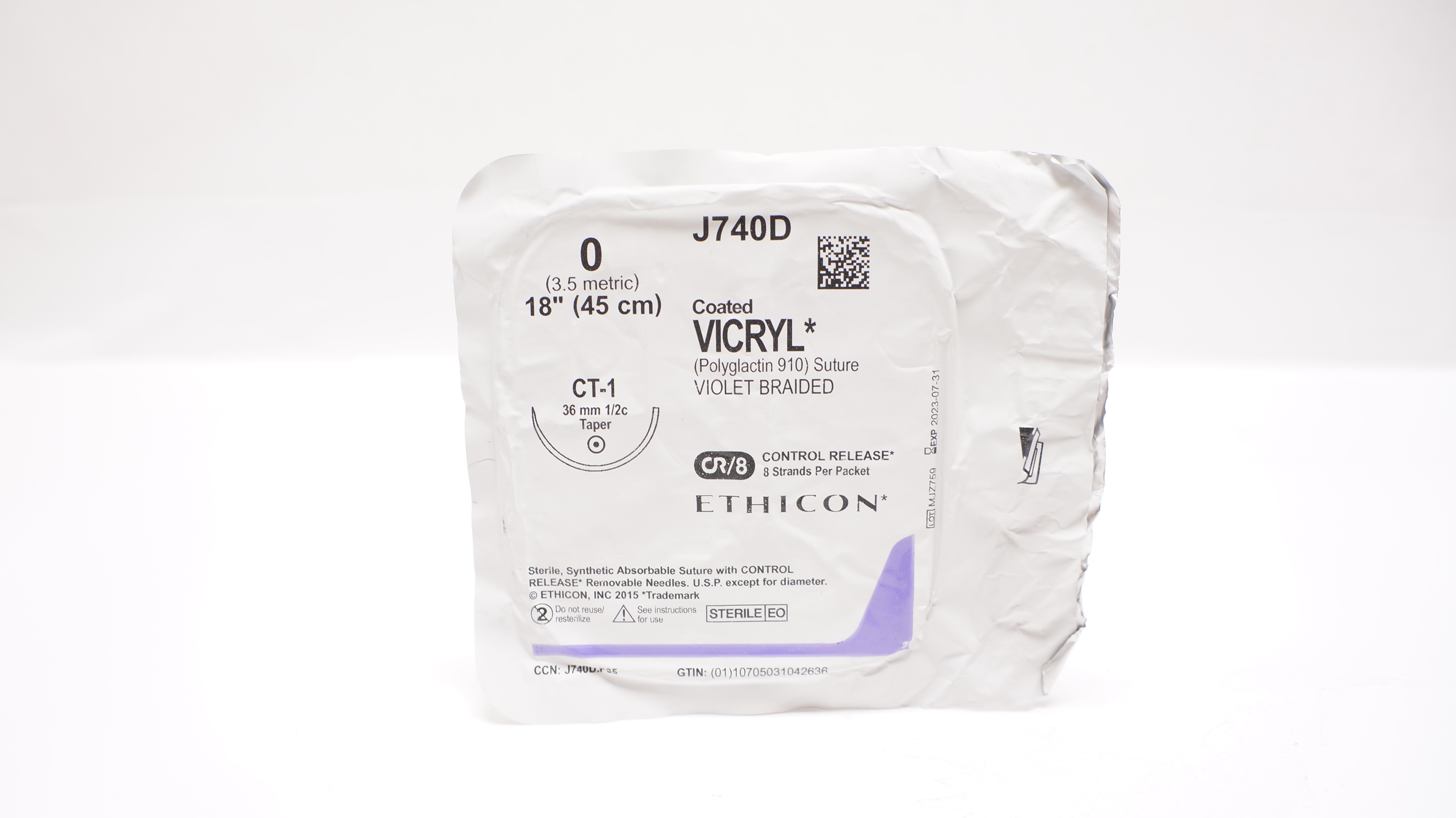 Ethicon J740D 0 VICRYL, CT-1, 36mm 1/2c Taper, 18inch (x)