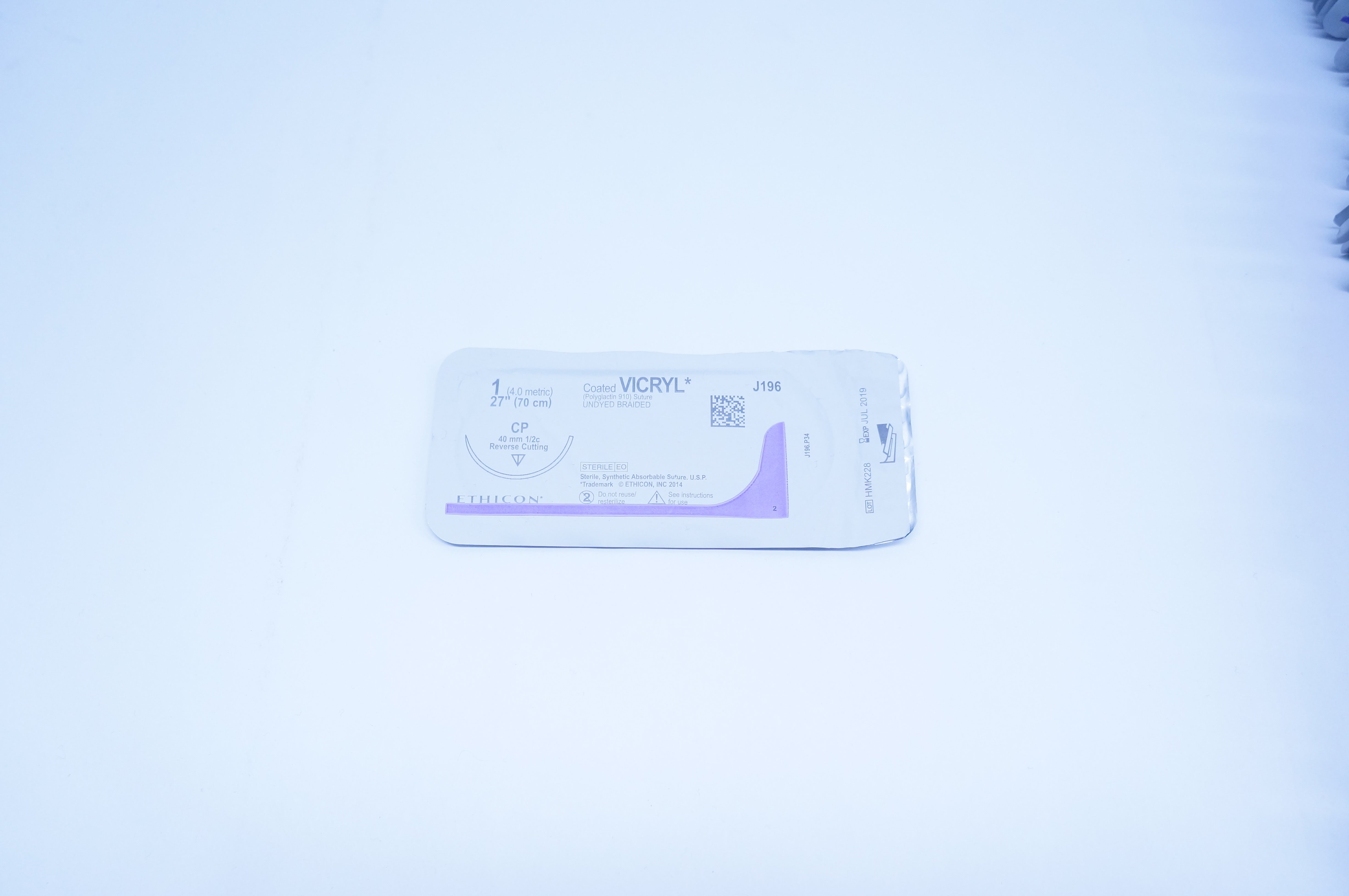 Ethicon J196 1 VICRYL, CP 40mm 1/2c Reverse Cutting, 27inch (x)