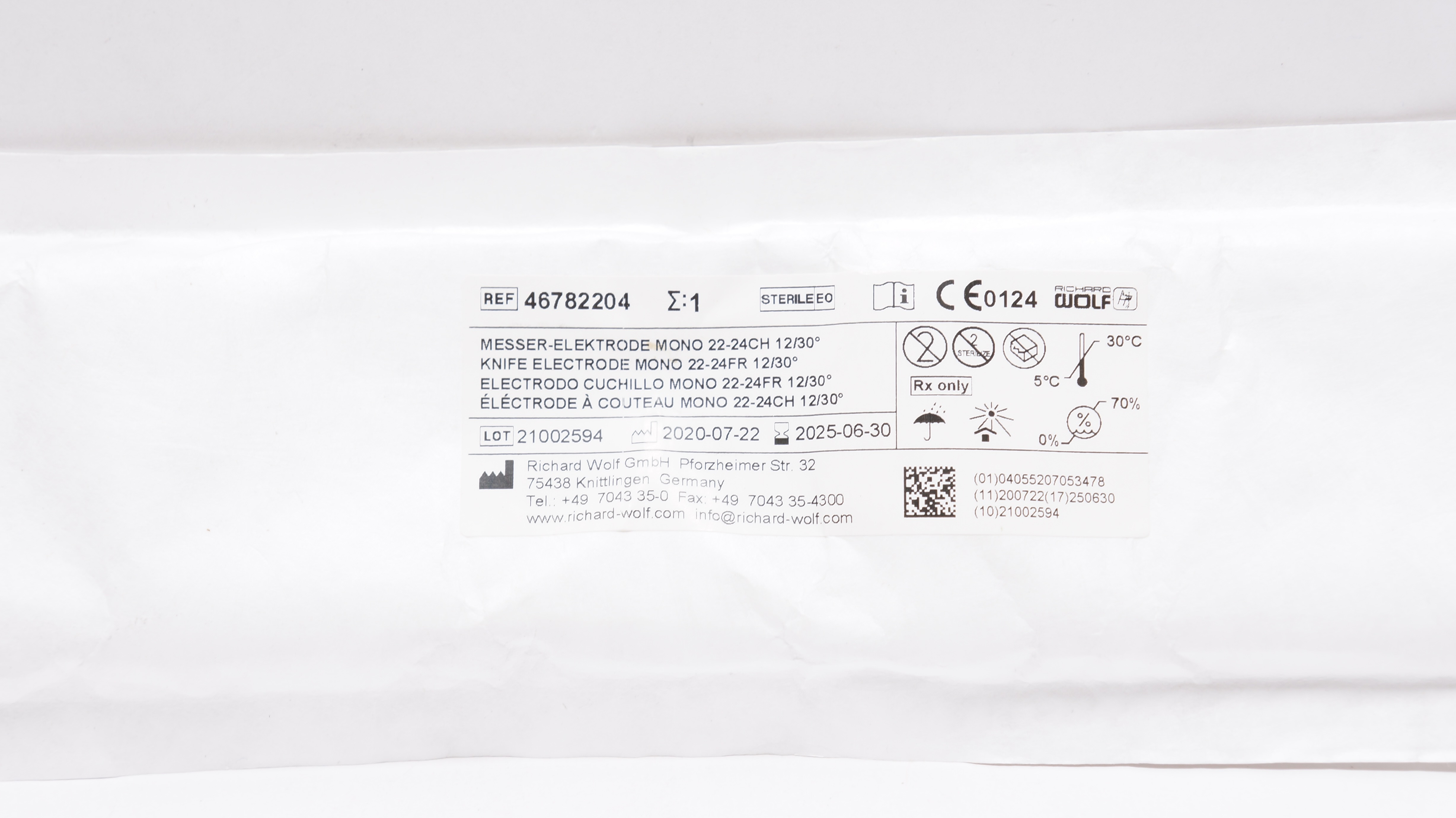 Richard Wolf 46782204 Knife Electrode Mono 22-24Fr. 12/30 Degree