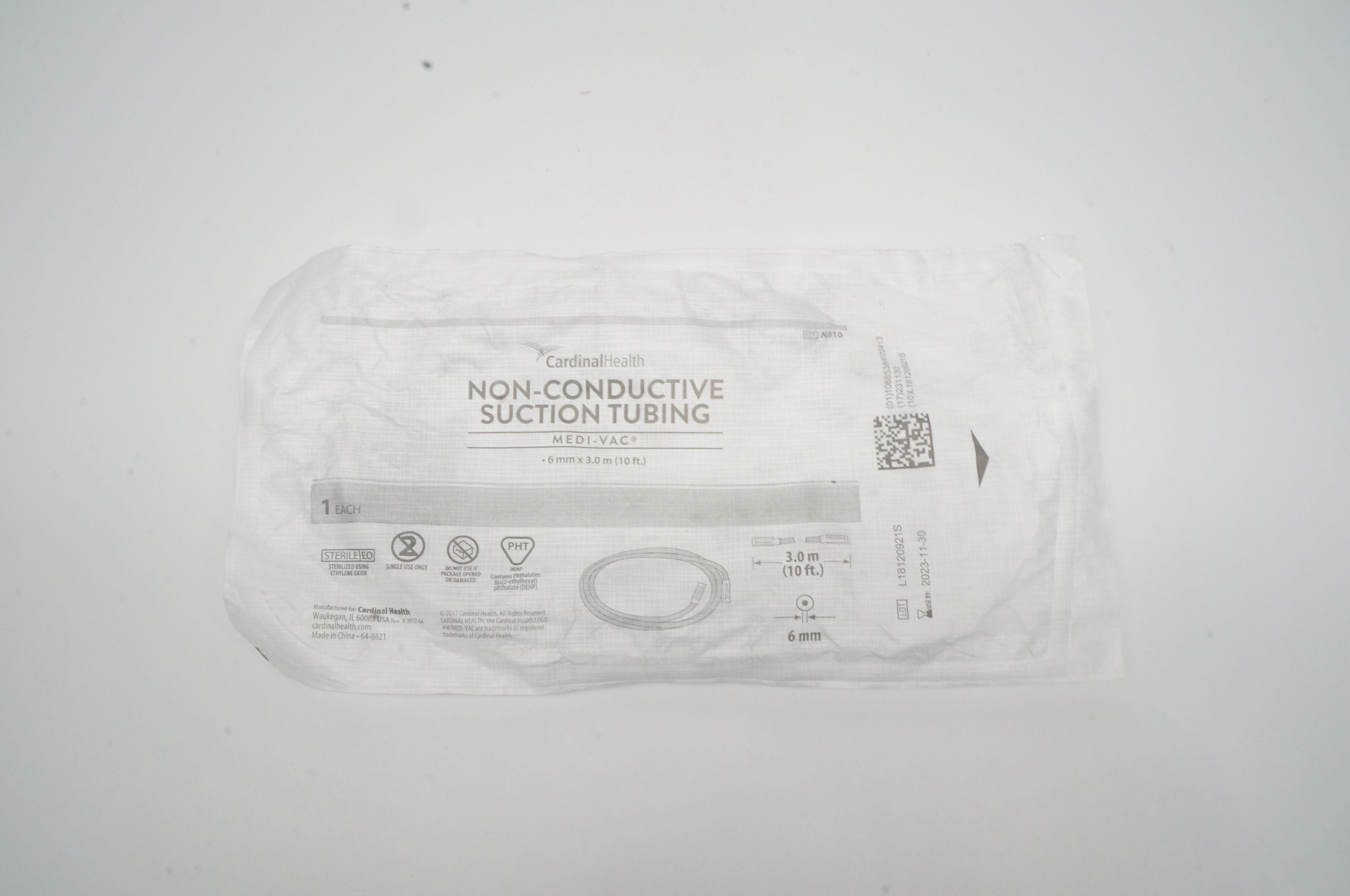 Cardinal Health N610 Medi-Vac Non-Conductive Suction Tube 10 ft. x 6mm