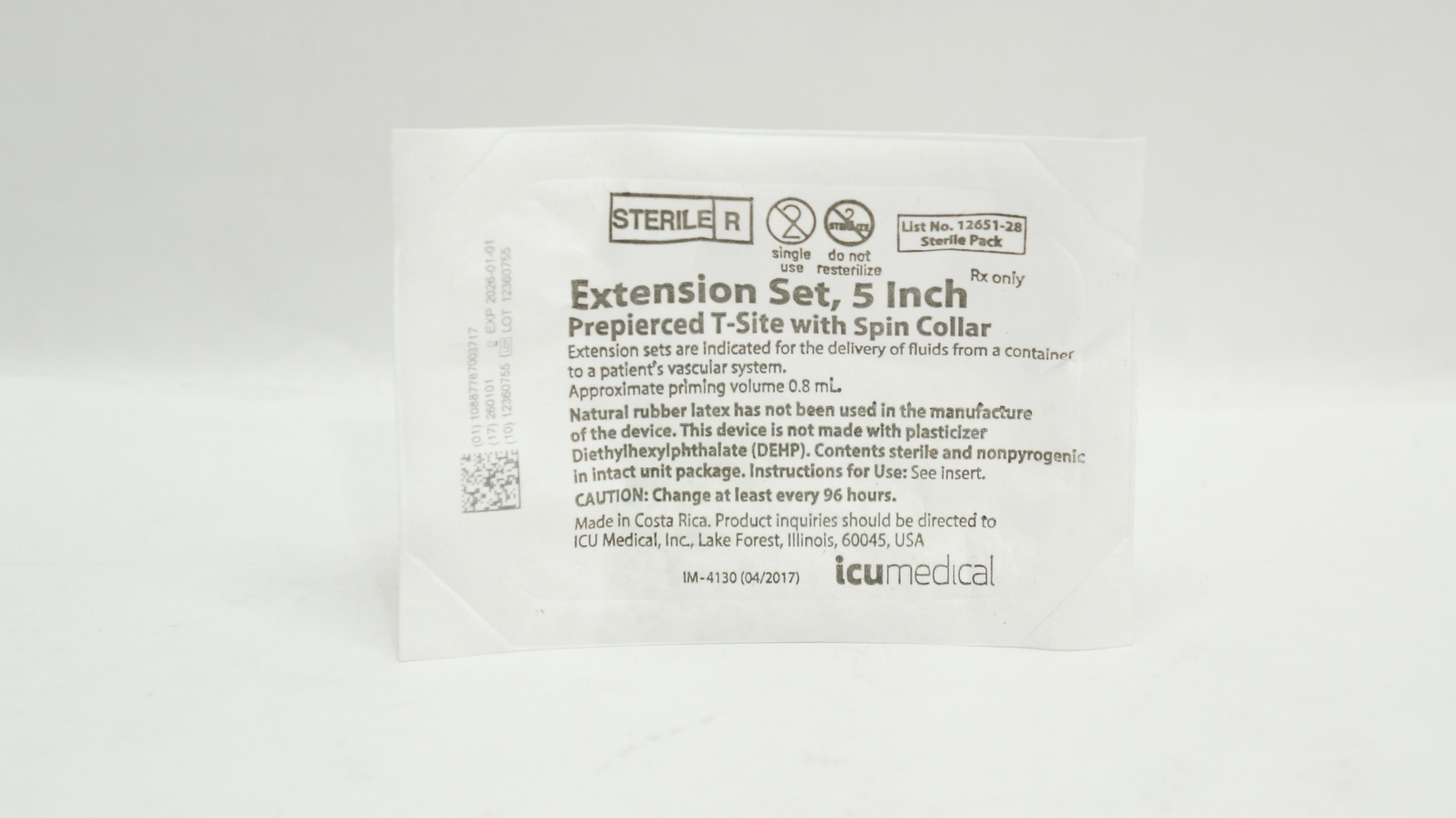 ICU Medical 12651-28 Extension Set 5inch Prepierced T-Site with Spin Collar