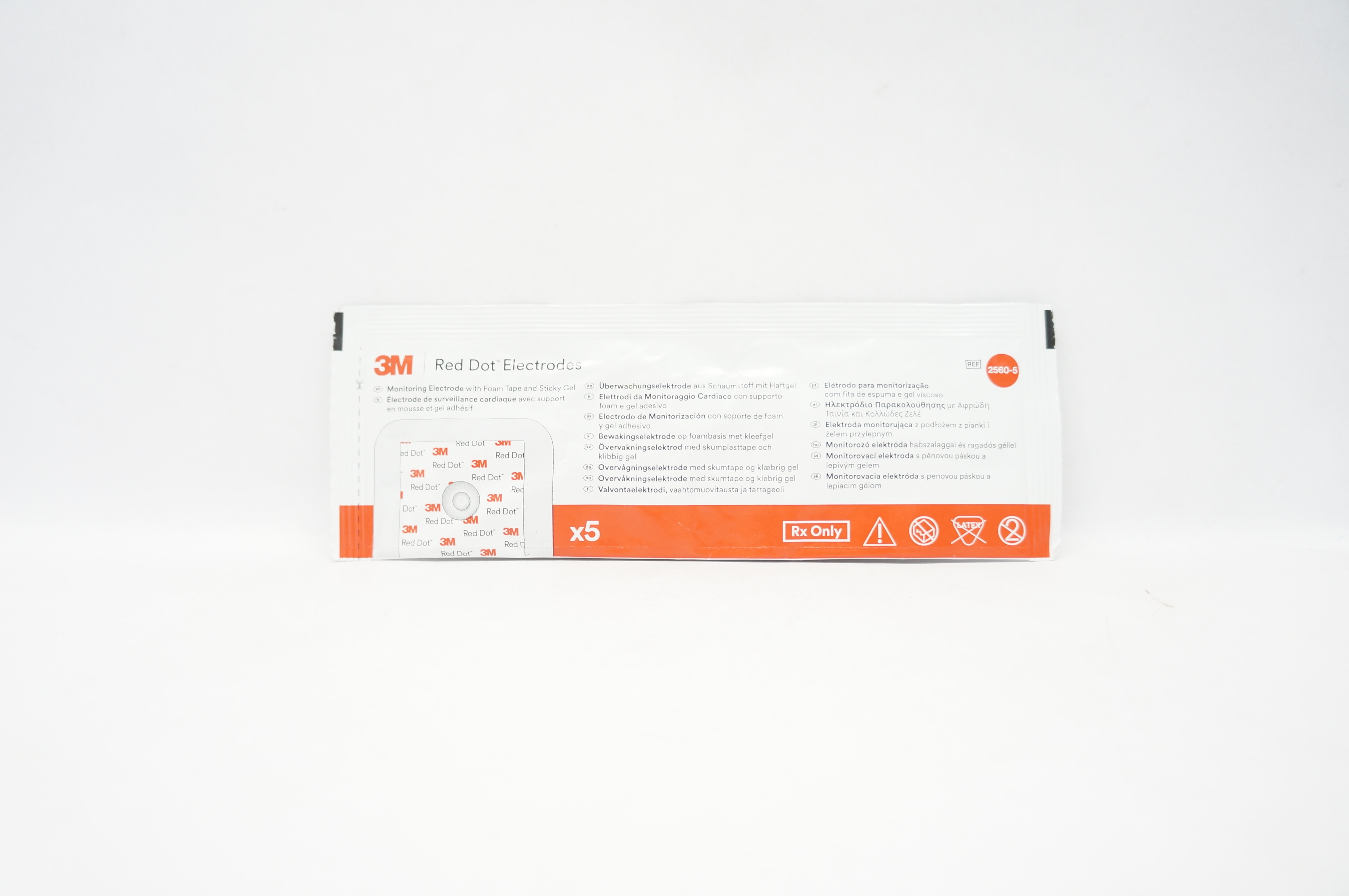 3M 2560-5 Red dot Monitoring Electrode with Foam Tape and Sticky Gel - Pack of 5