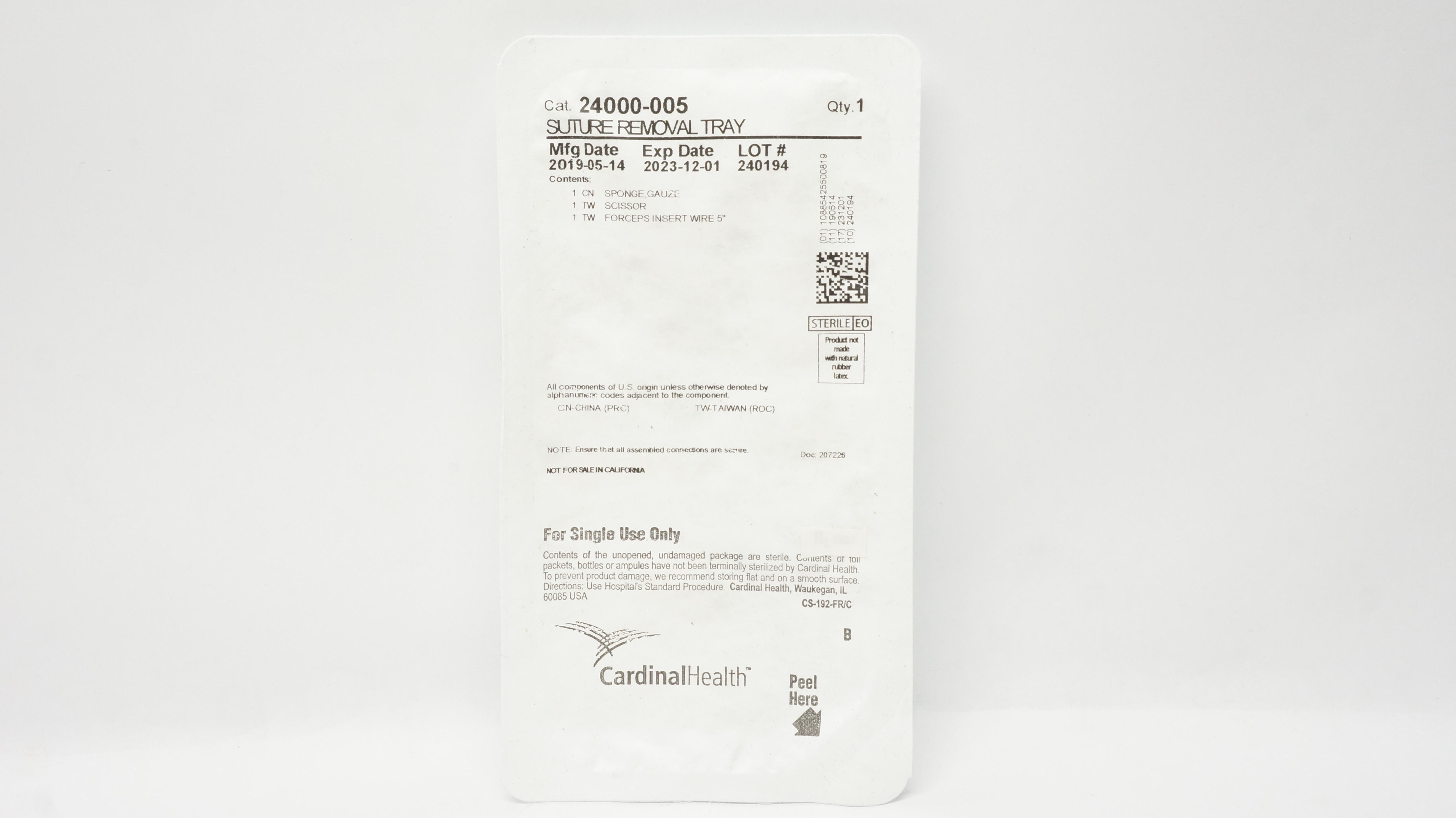 Cardinal Health 24000-005 Stre Removal Tray