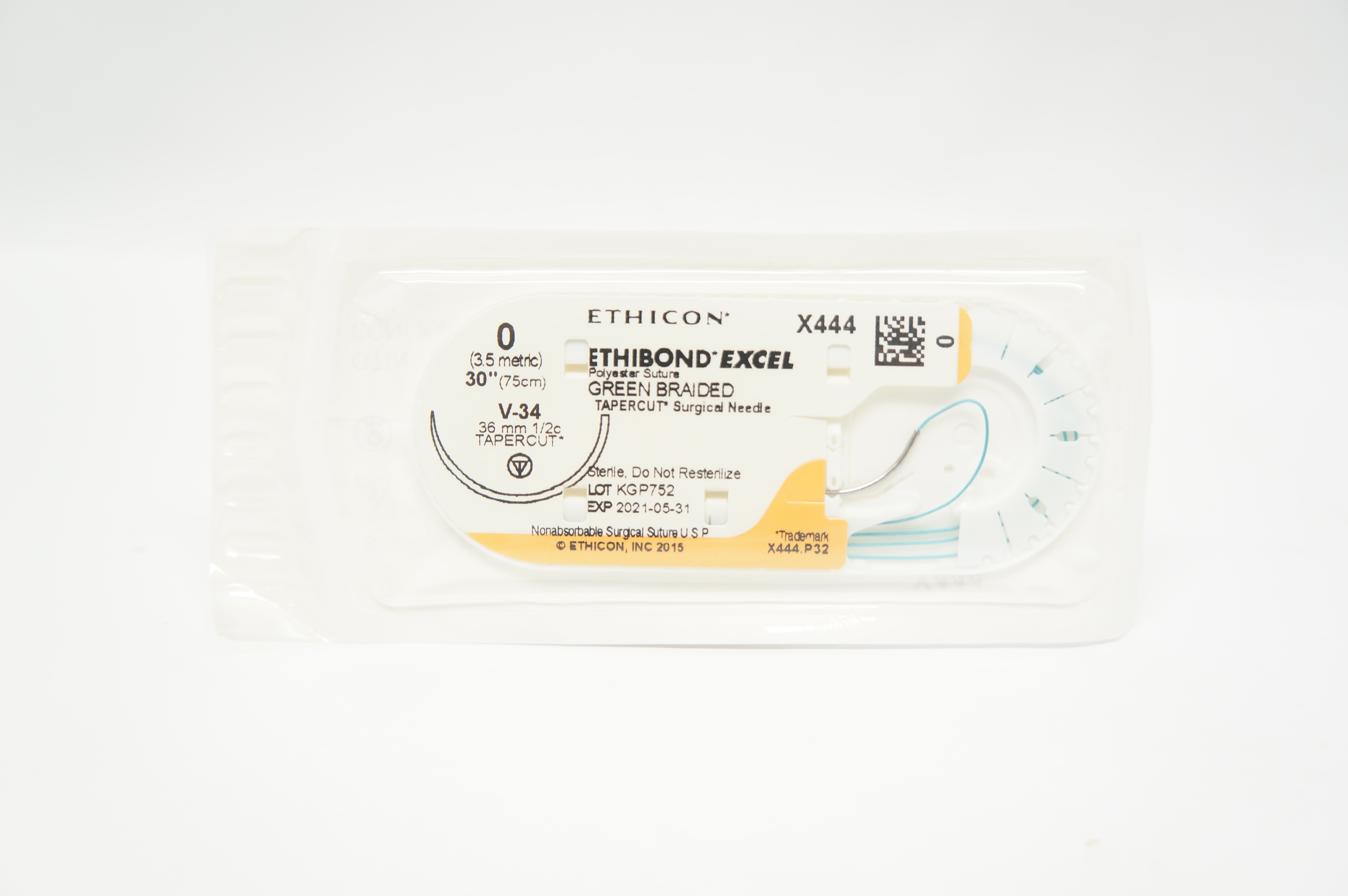 Ethicon X444 0 ETHIBOND EXCEL, V-34, 36mm 1/2c Tapercut, 30inch (x)