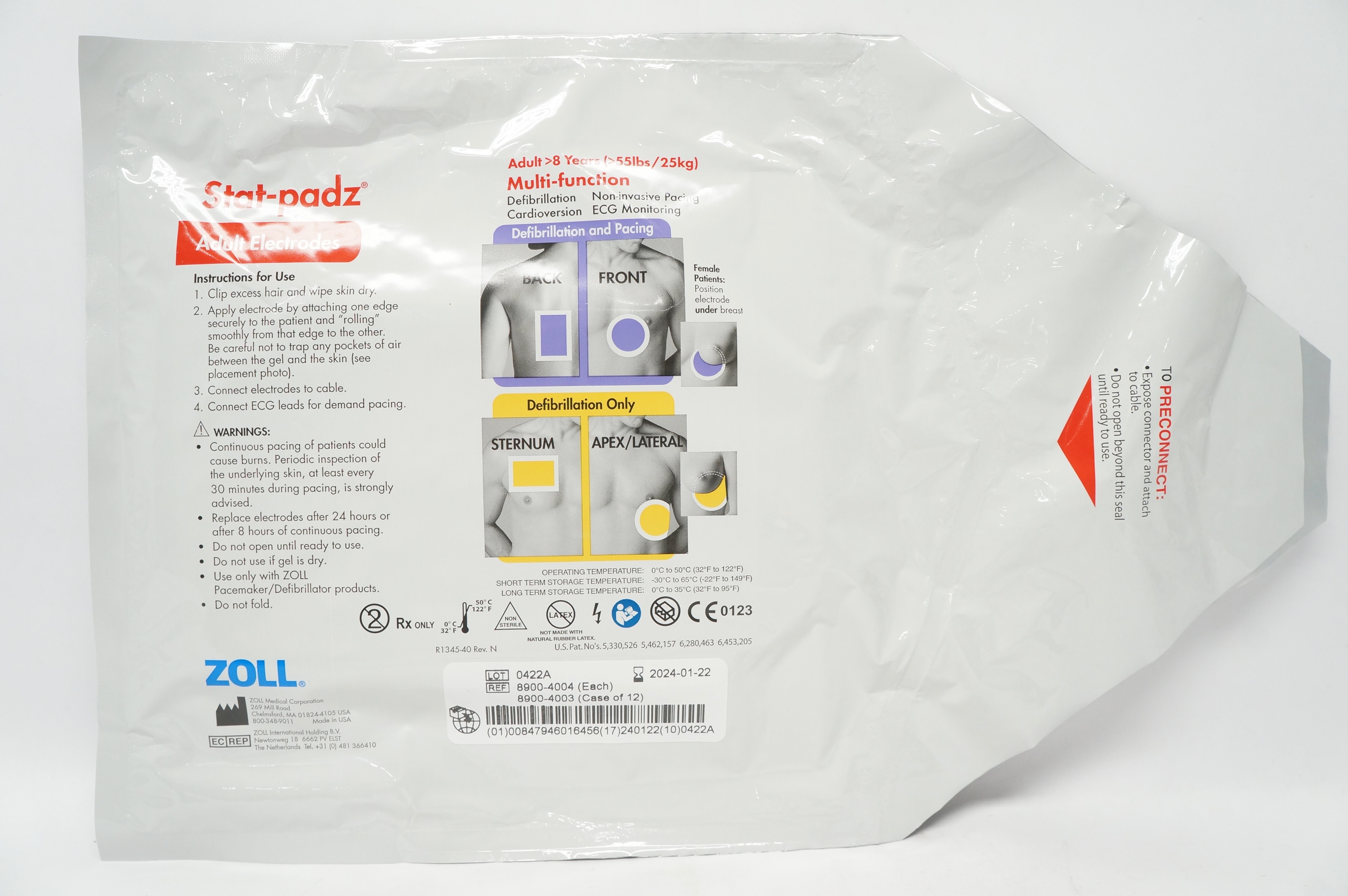 Zoll 8900-4004 Stat-padz Multi-Function Adult Electrodes >8 Years >55 lbs