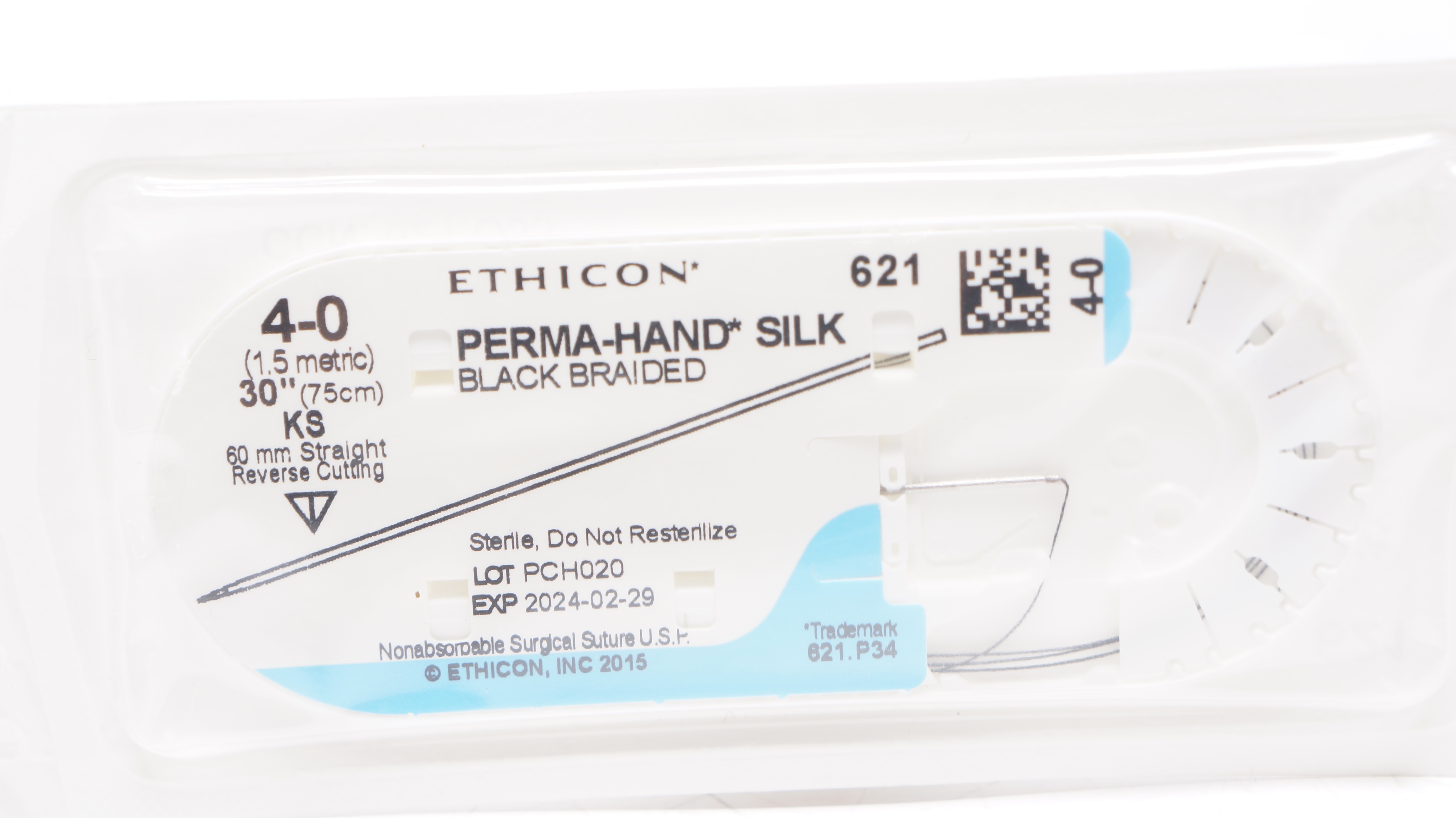 Ethicon 621 4-0 Perma-Hand Silk Stre KS 60mm Straight Reverse Cutting, 30inch