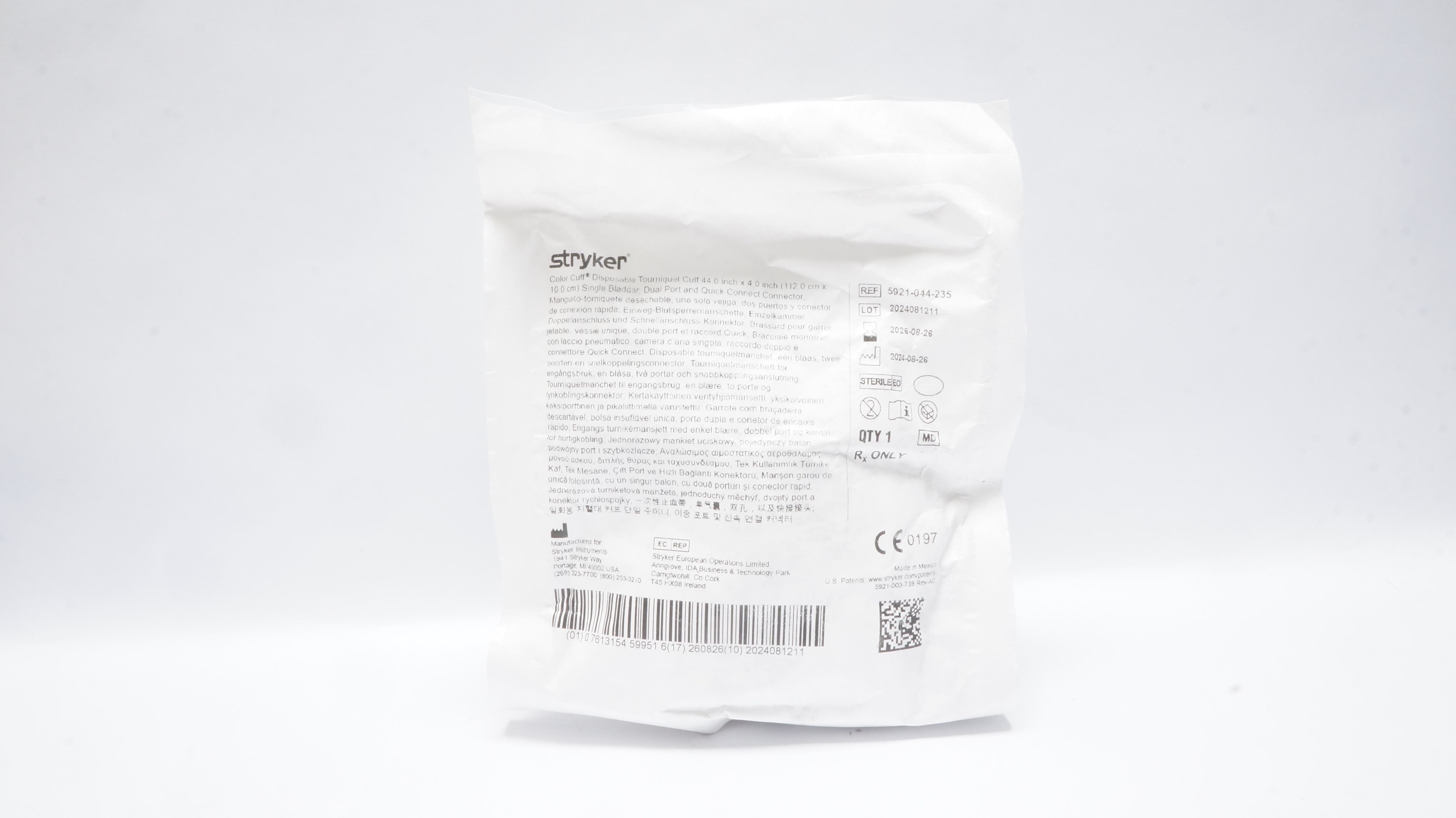 Stryker 5921-044-235 Color Cuff Quick Connect Dual Port Single Bladder 44inch