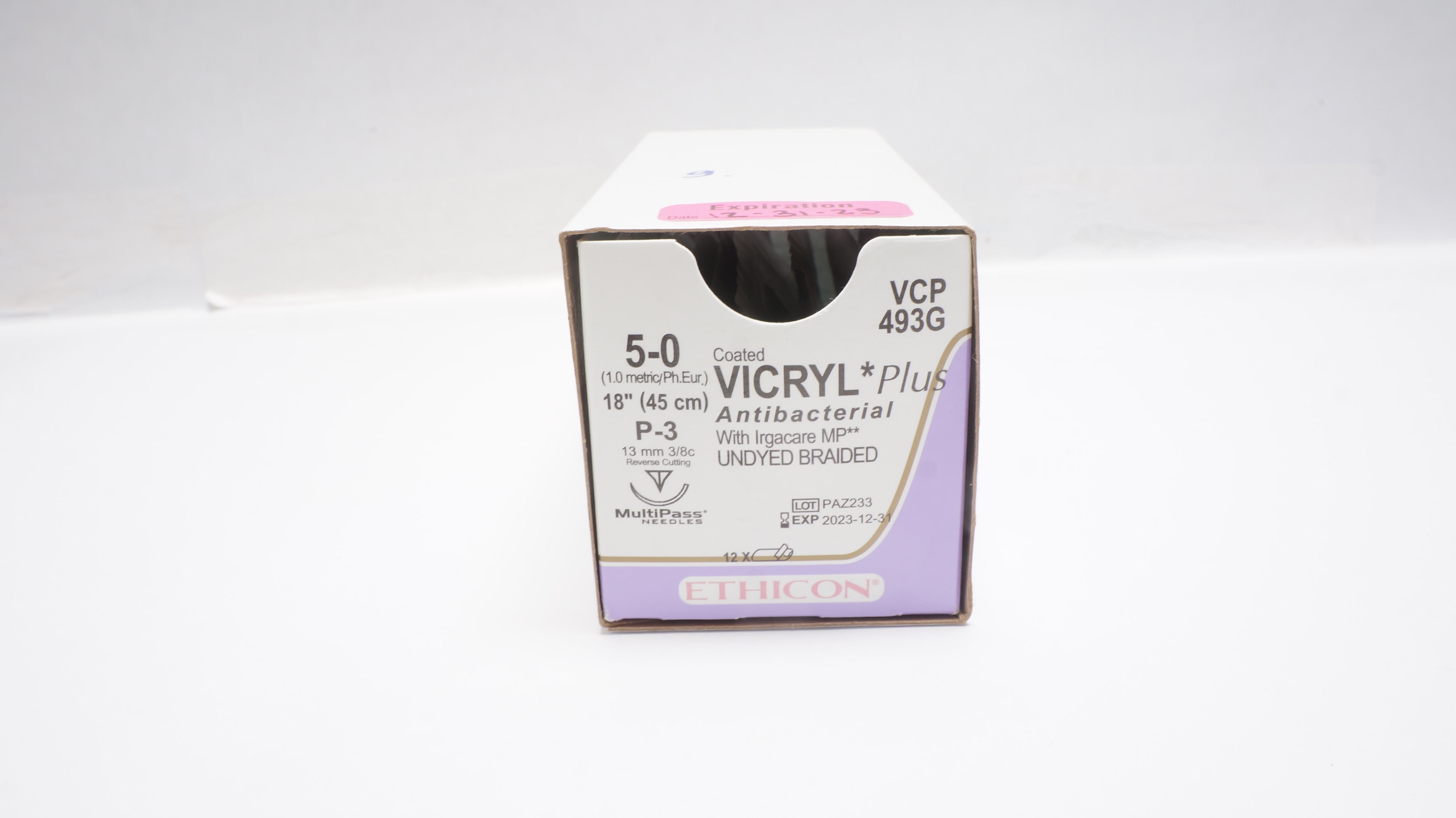 Ethicon VCP493G VICRYL Plus, P-3, Undyed Braided 18inch (x) - Box of 9
