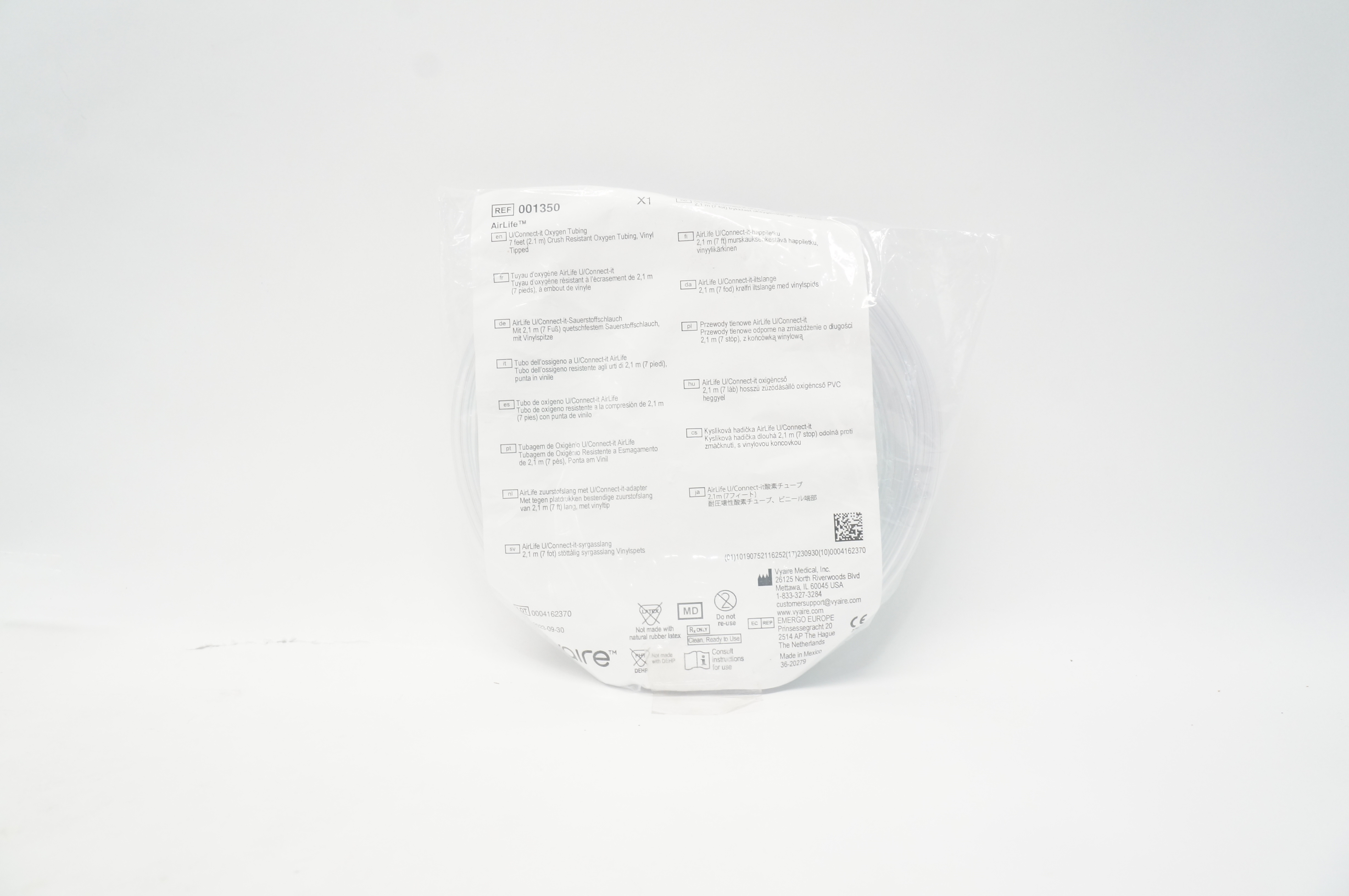 Vyaire 001350 Airlife U/Connect-it Oxygen Tubing 7 feet, Vinyl Tipped