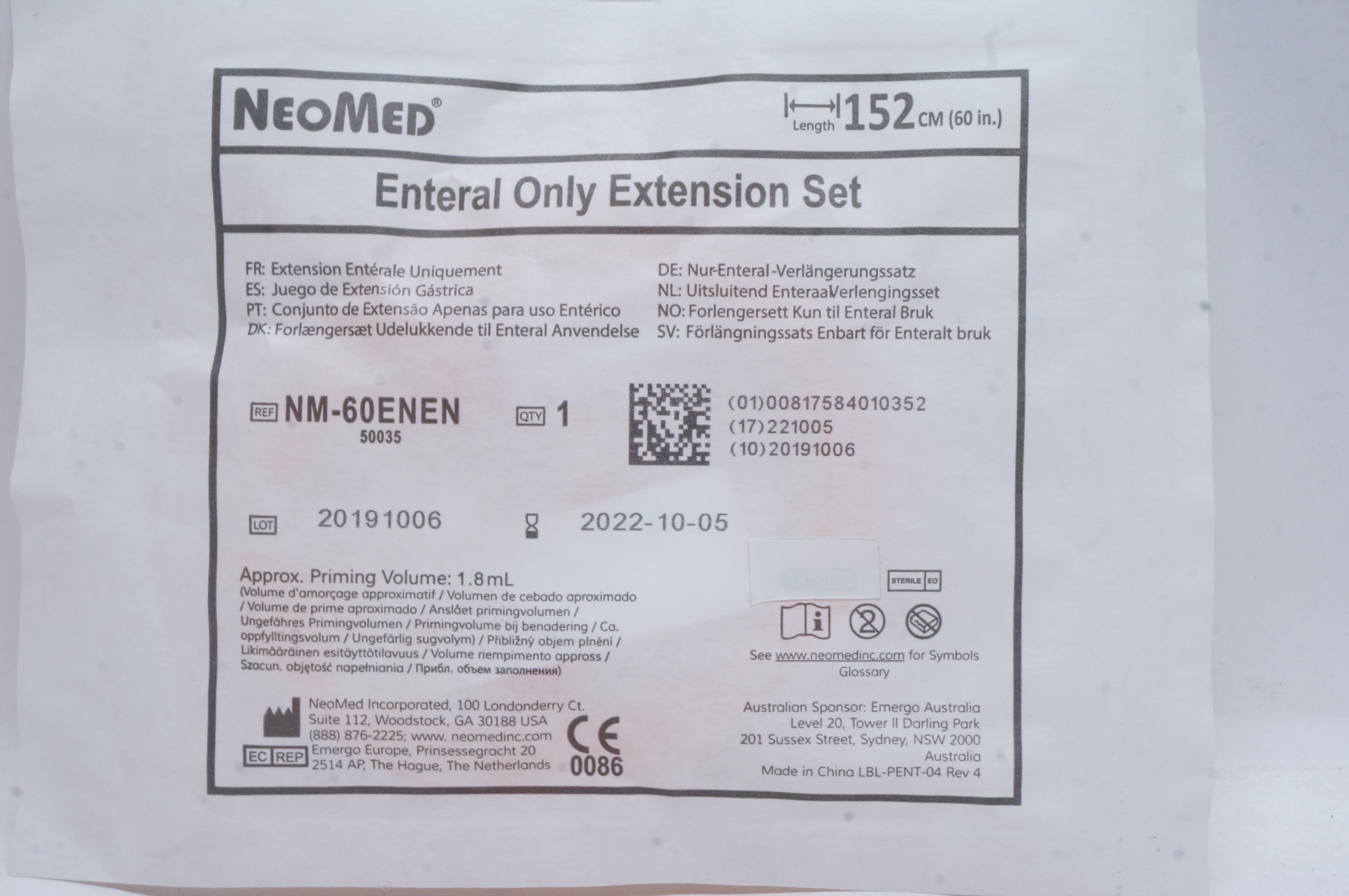 NeoMed NM-60ENEN Enteral Only Extension Set 152cm