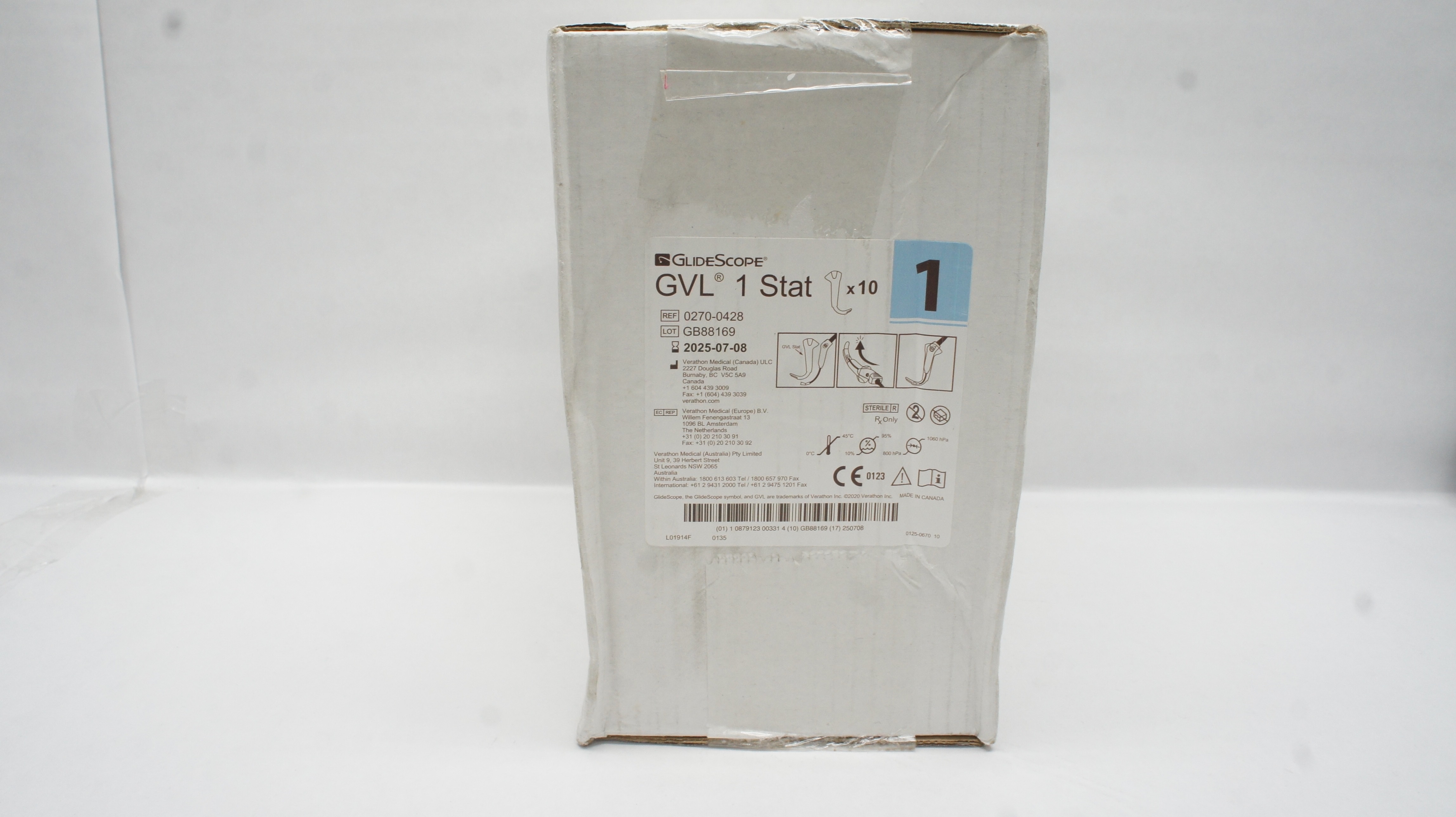 Verathon Medical 0270-0428 Glide Scope GVL 1Stat Video Laryngoscope - Box of 10