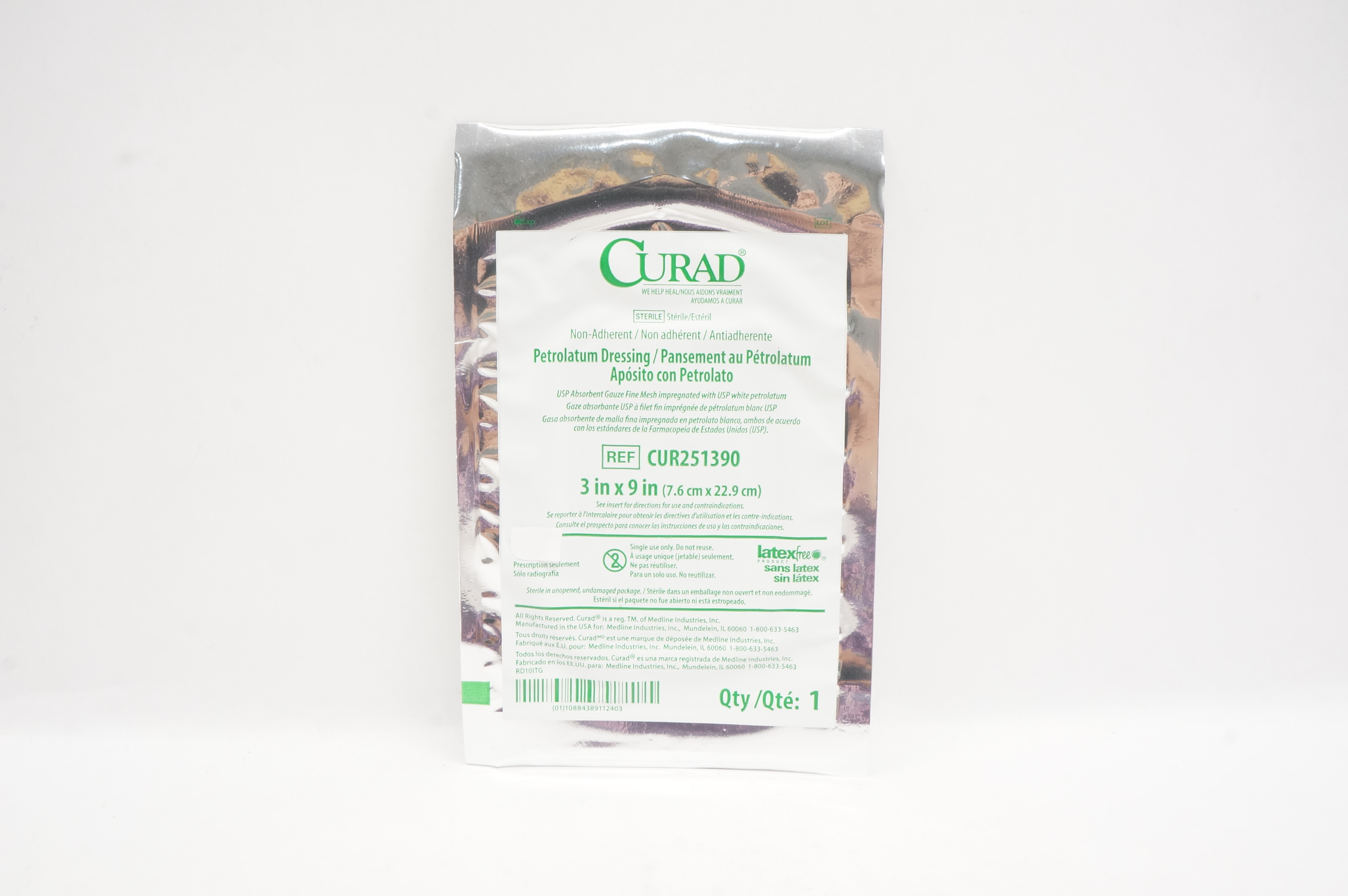 Medline CUR251390 Curad Non-Adherent Petrolatum Dressing 3inch x 9inch (x)