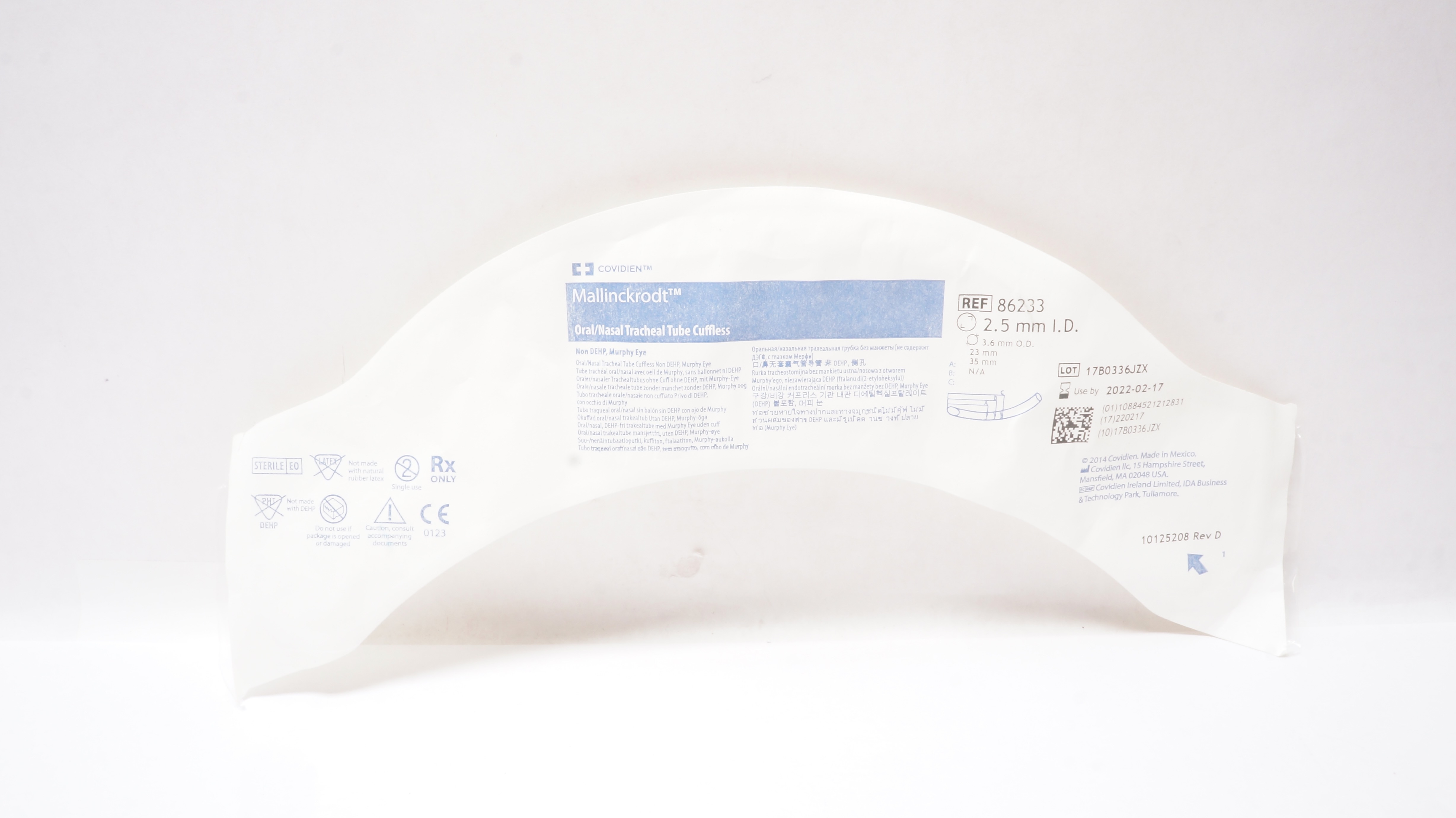 Covidien 86233 Mallinckrodt Oral/Nasal Tracheal Tube Cuffless 2.5ID x 3.6mmOD(x)