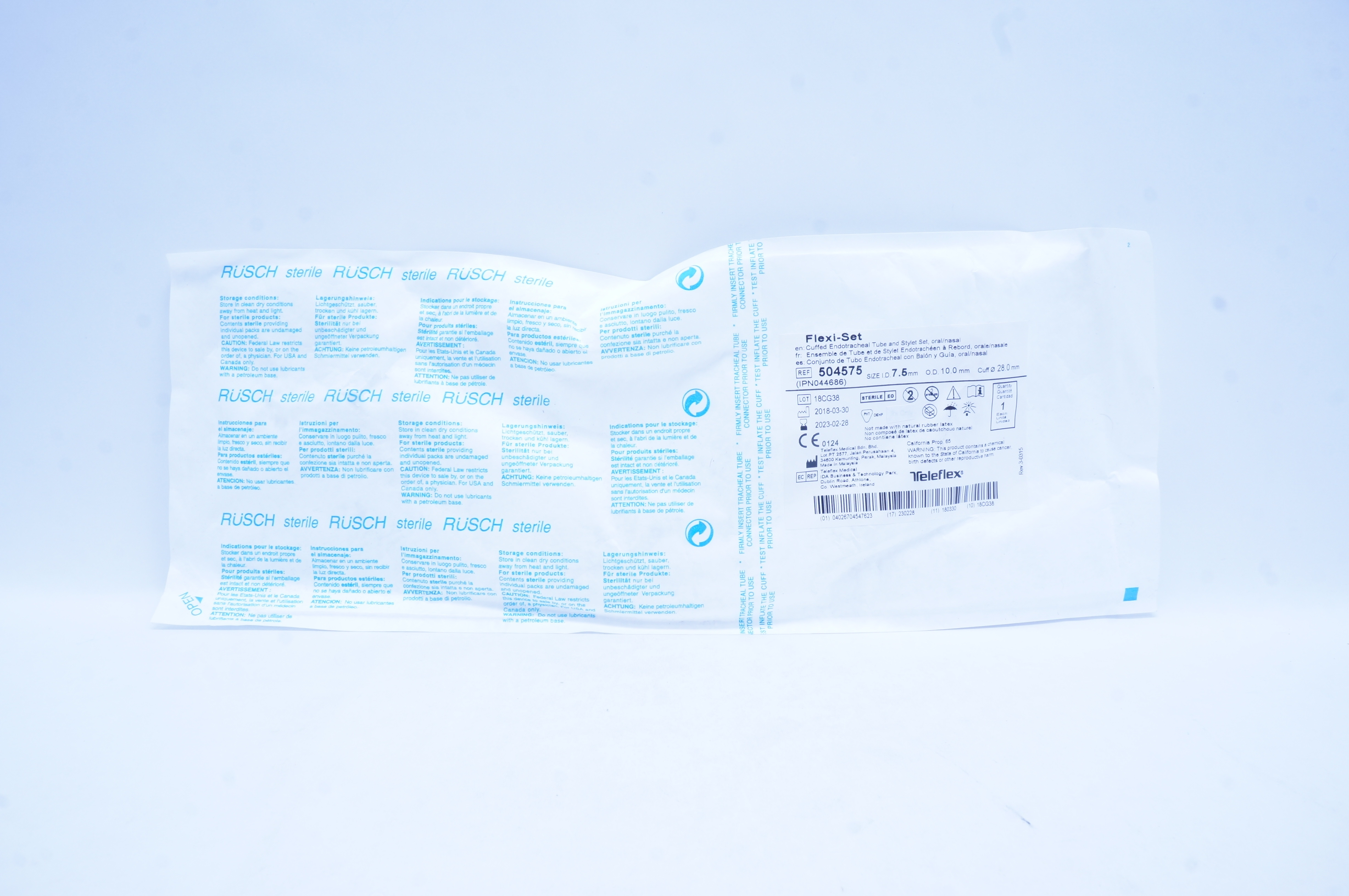 Teleflex 504575 Flexi-Set Cuffed Endotracheal Tube & Stylet Set 7.5mm x 10.0mm