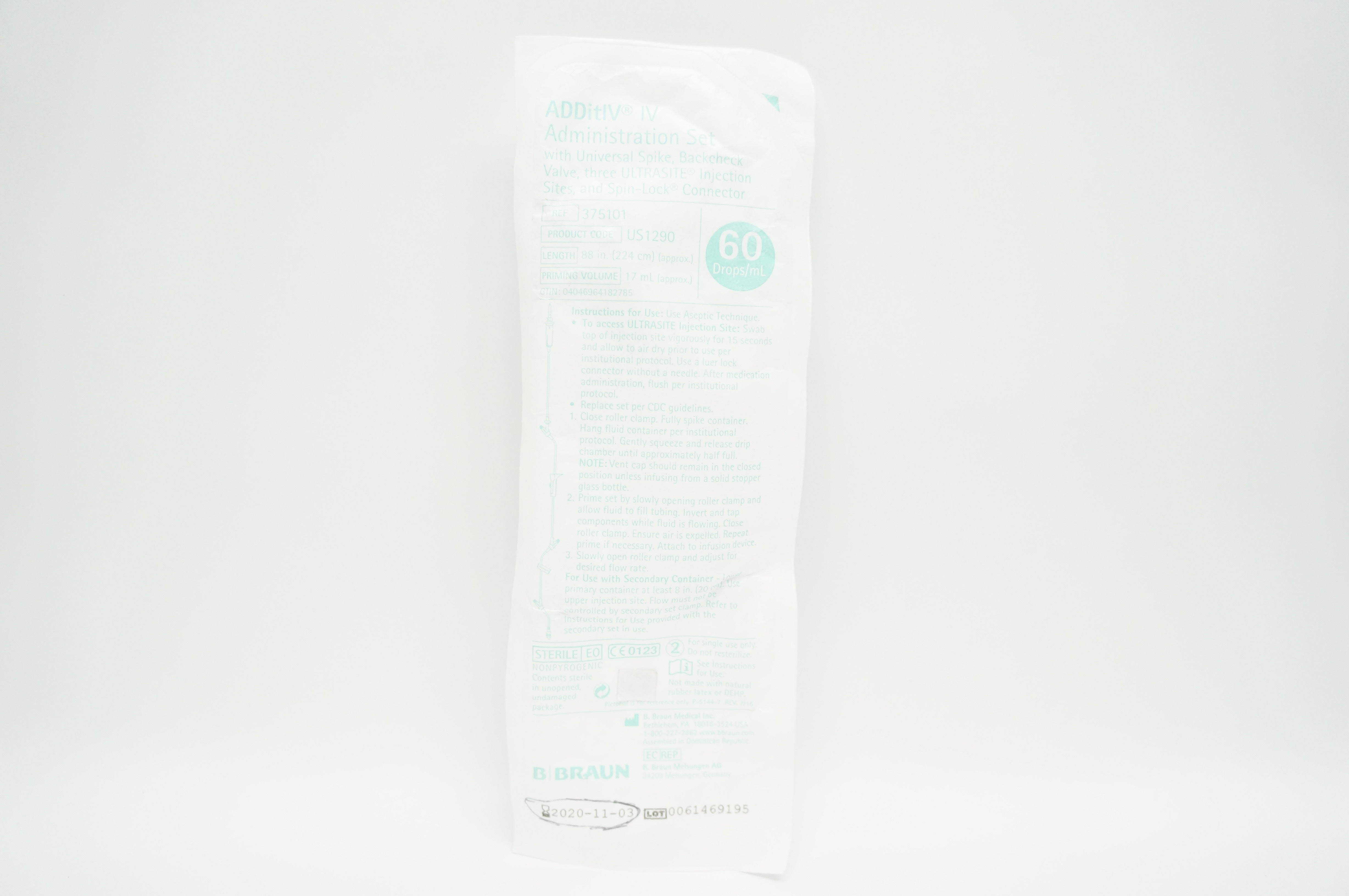 Braun 375101 ADDitIV IV Administration Set 60 Drops/ml, 88 inch x 17 ml (x)
