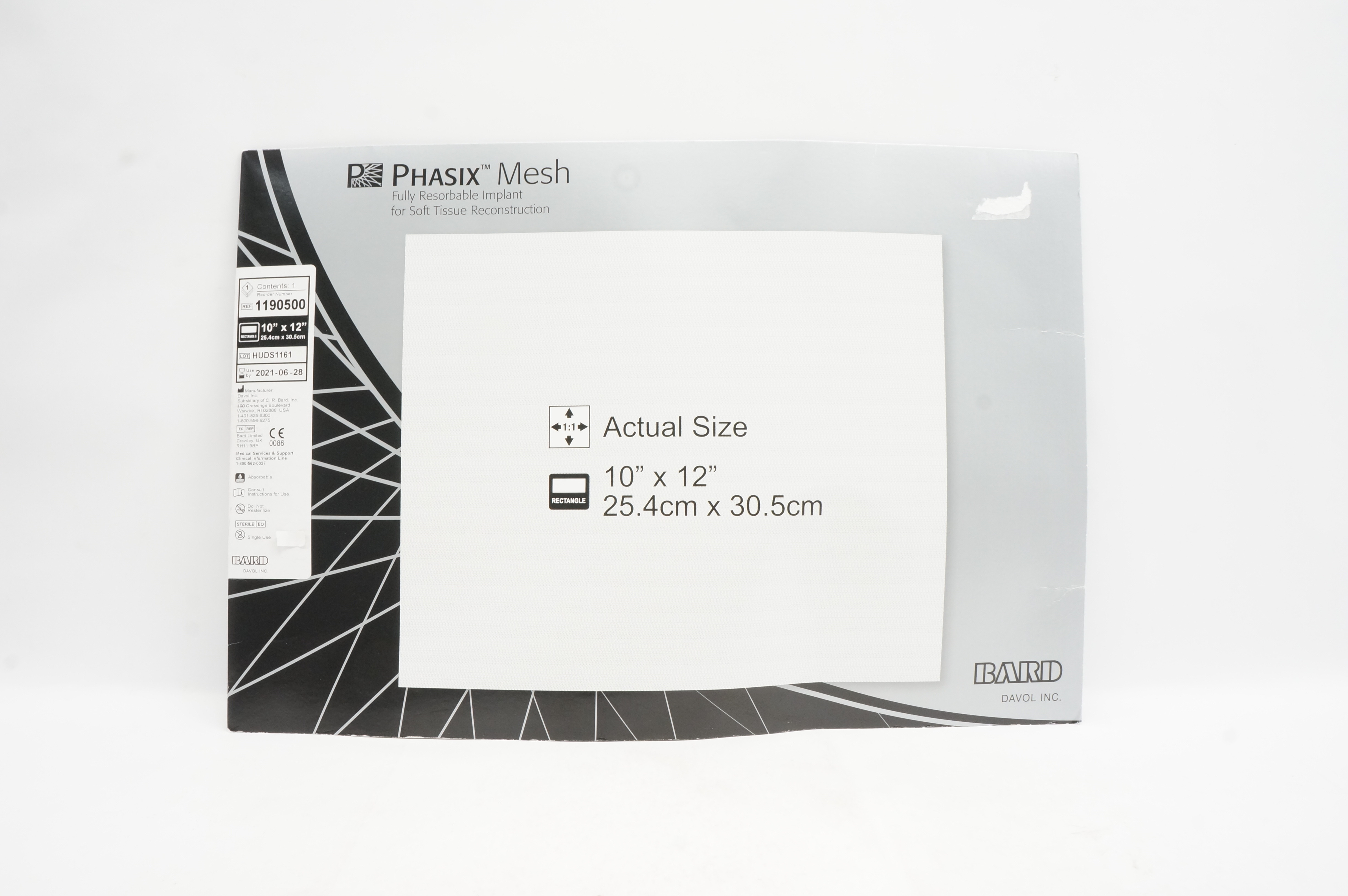Bard 1190500 Phasix Mesh Fully Resorbable Implant 10inch x 12inch (x)