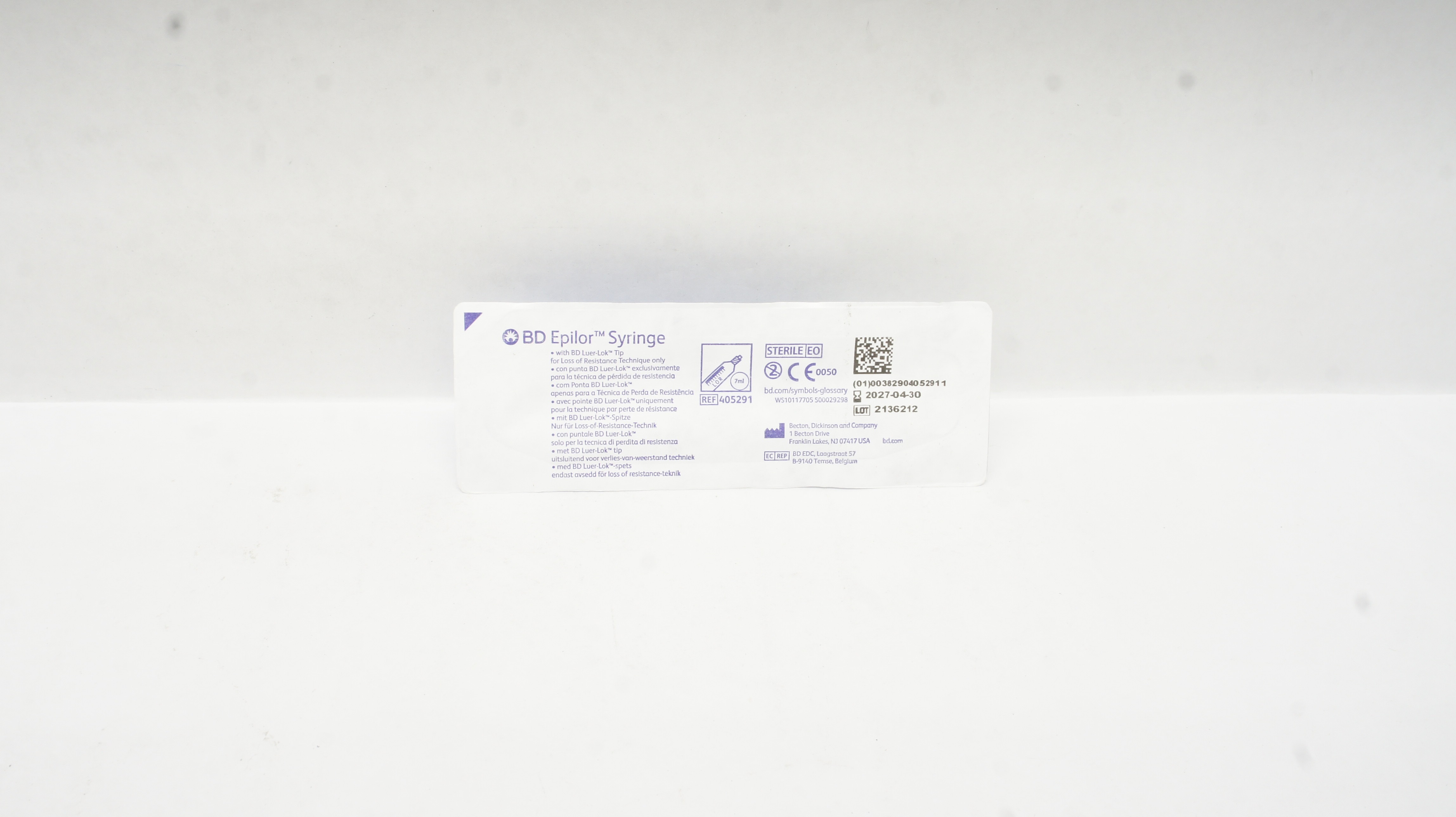 BD 405291 Epilor Syringe w/ BD Luer-Lok Tip, 7ml