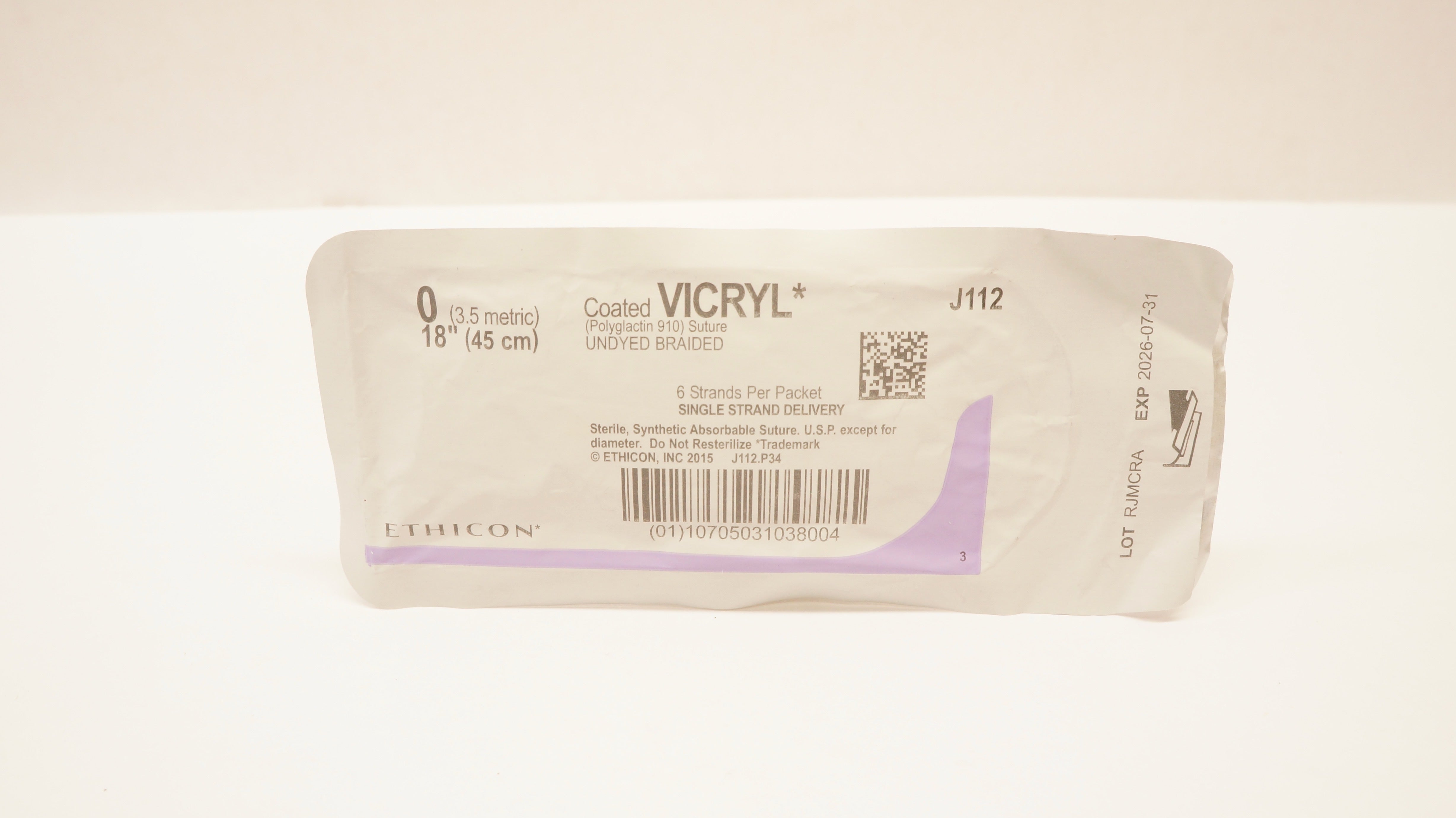 Ethicon J112 0 Coated VICRYL Stre Undyed Braided, 18inch