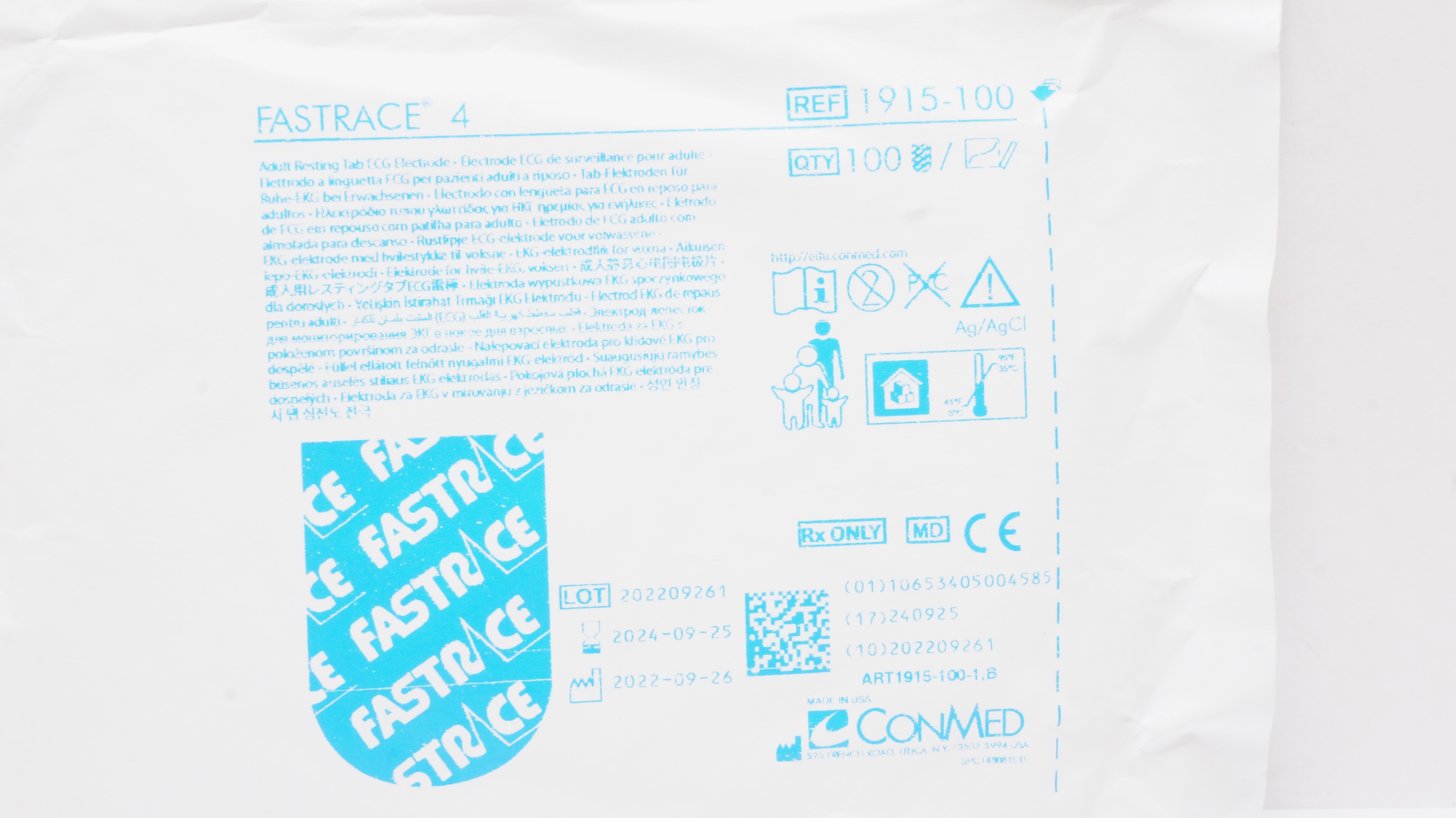 ConMed 1915-100 FASTRACE 4 Adult Resting Tab ECG Electrode (x) - Box of 100