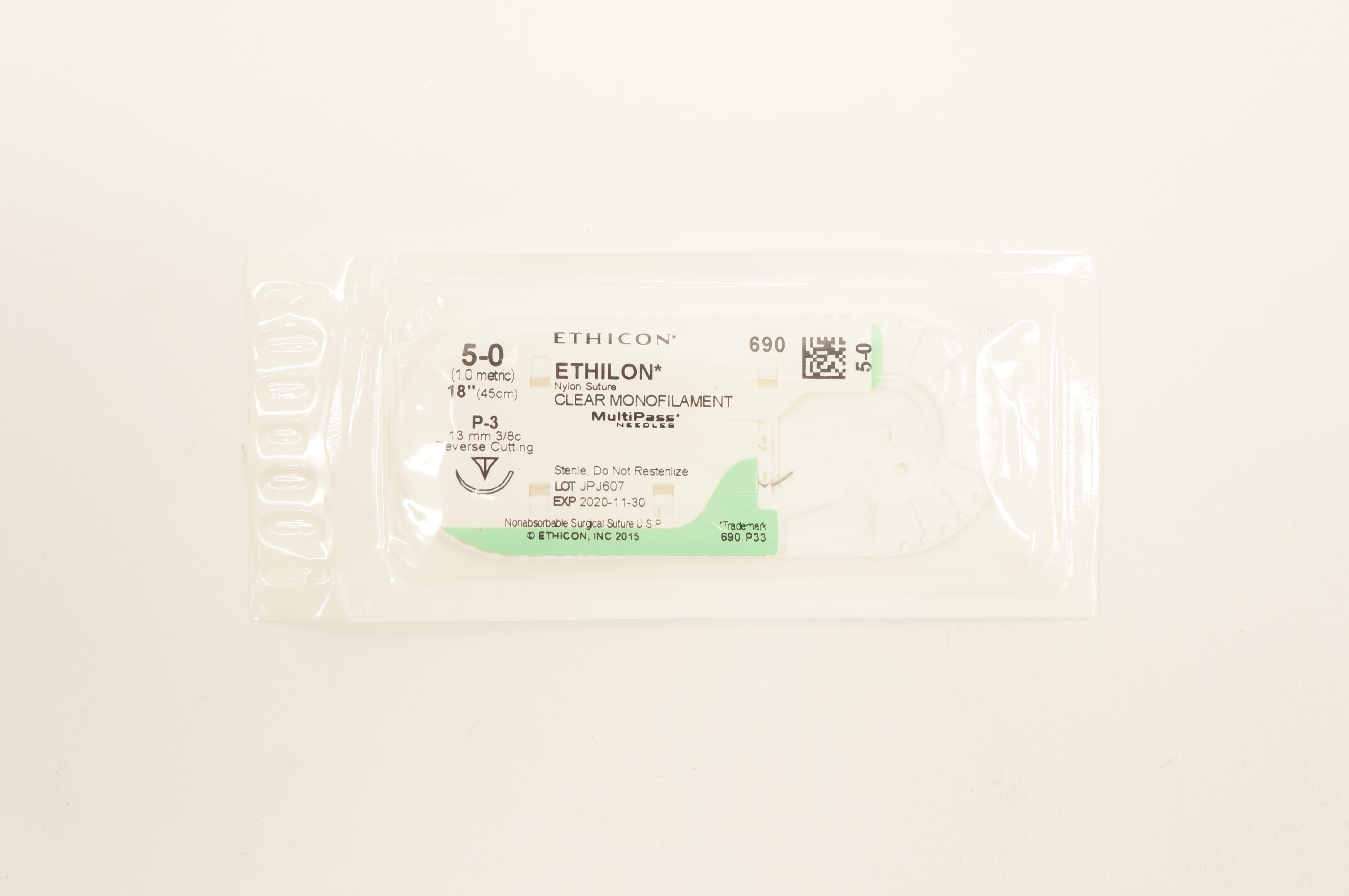 Ethicon 690 5-0 ETHILON Nylon Stre P-3 13mm 3/8c Reverse Cutting 18inch (x)