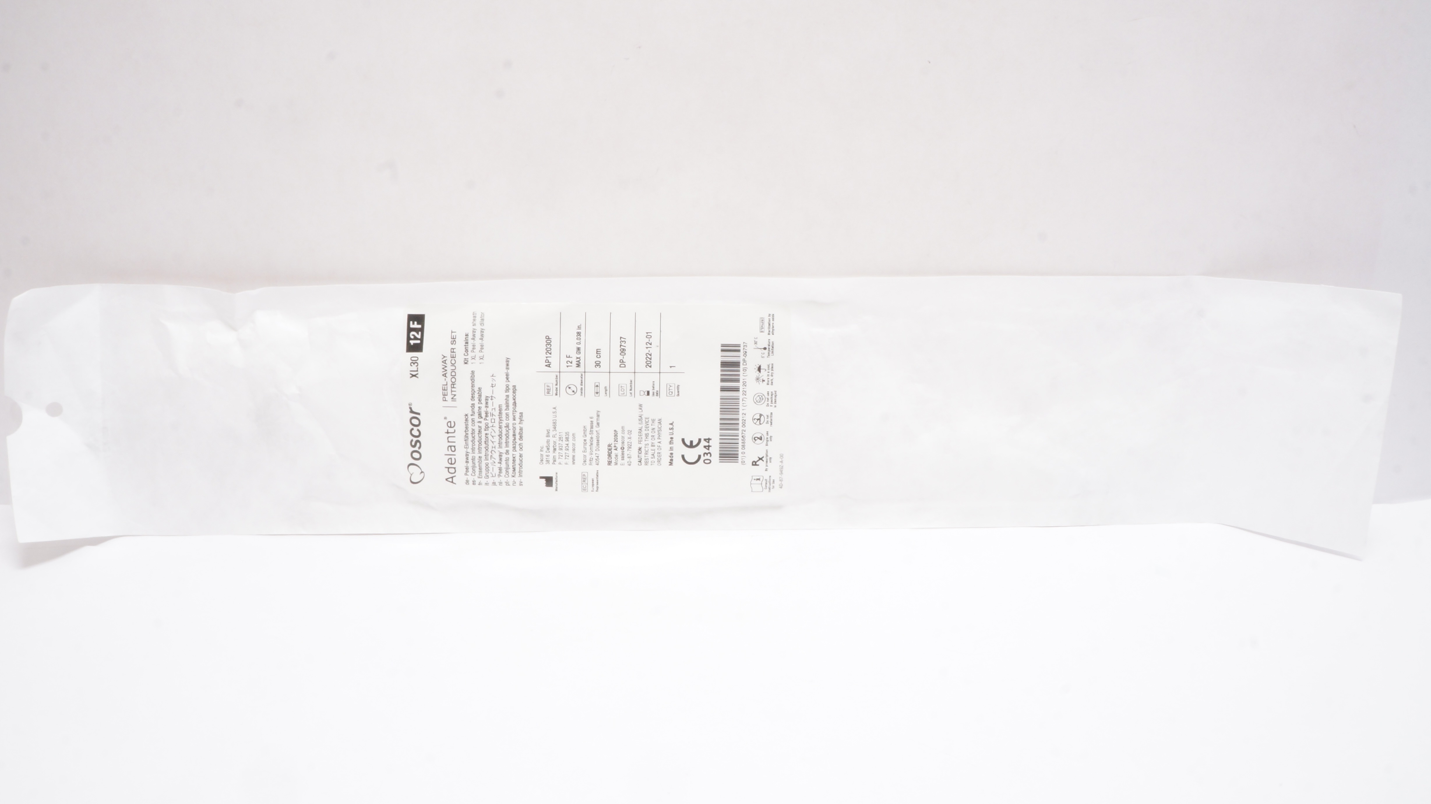 Oscor AP12030P Adelante Peel-Away Introducer Set 12F XL30 (x)