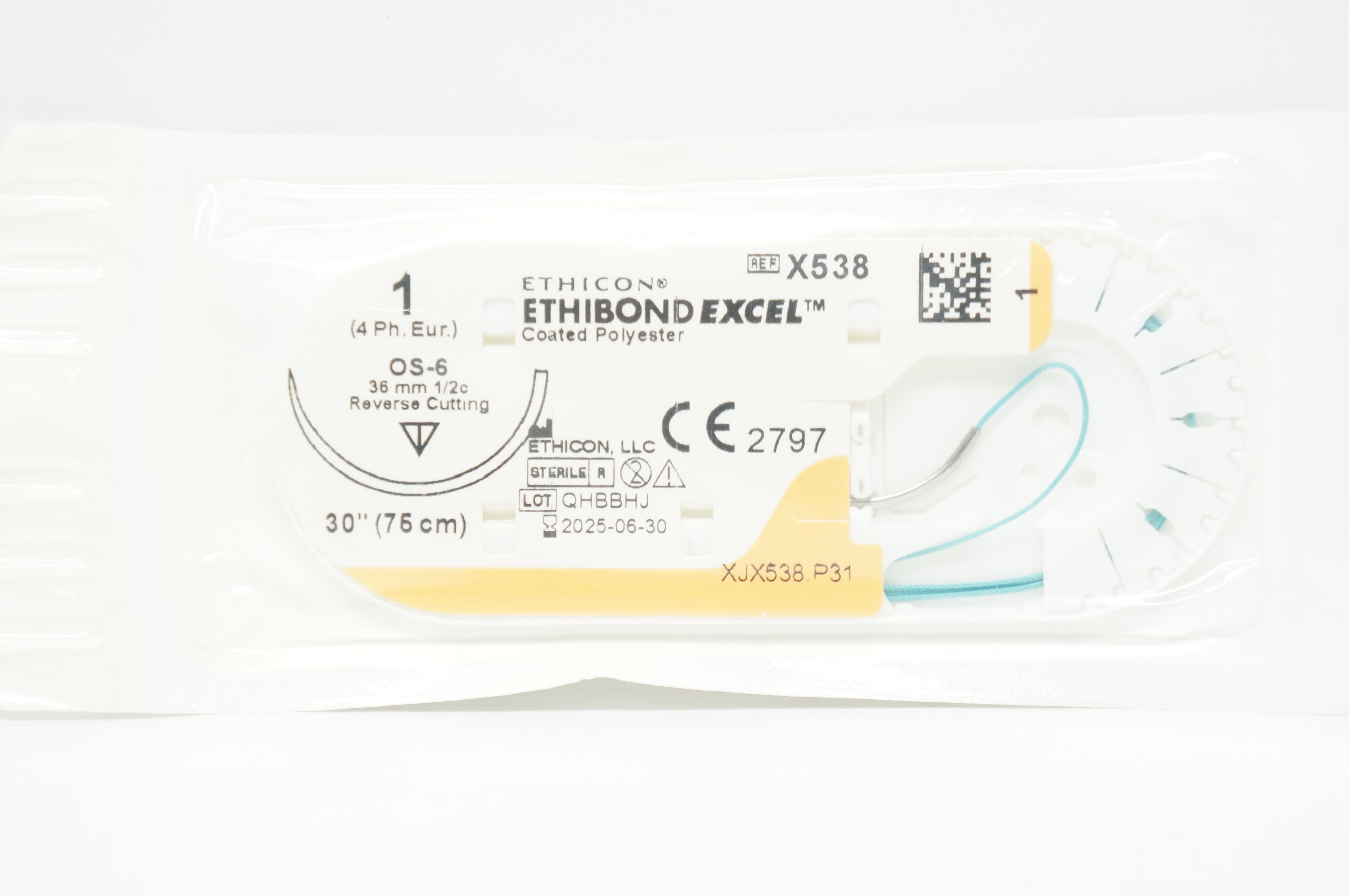 Ethicon X538 1 ETHIBOND EXCEL Stre OS-6 36mm 1/2c Reverse Cutting, 30inch