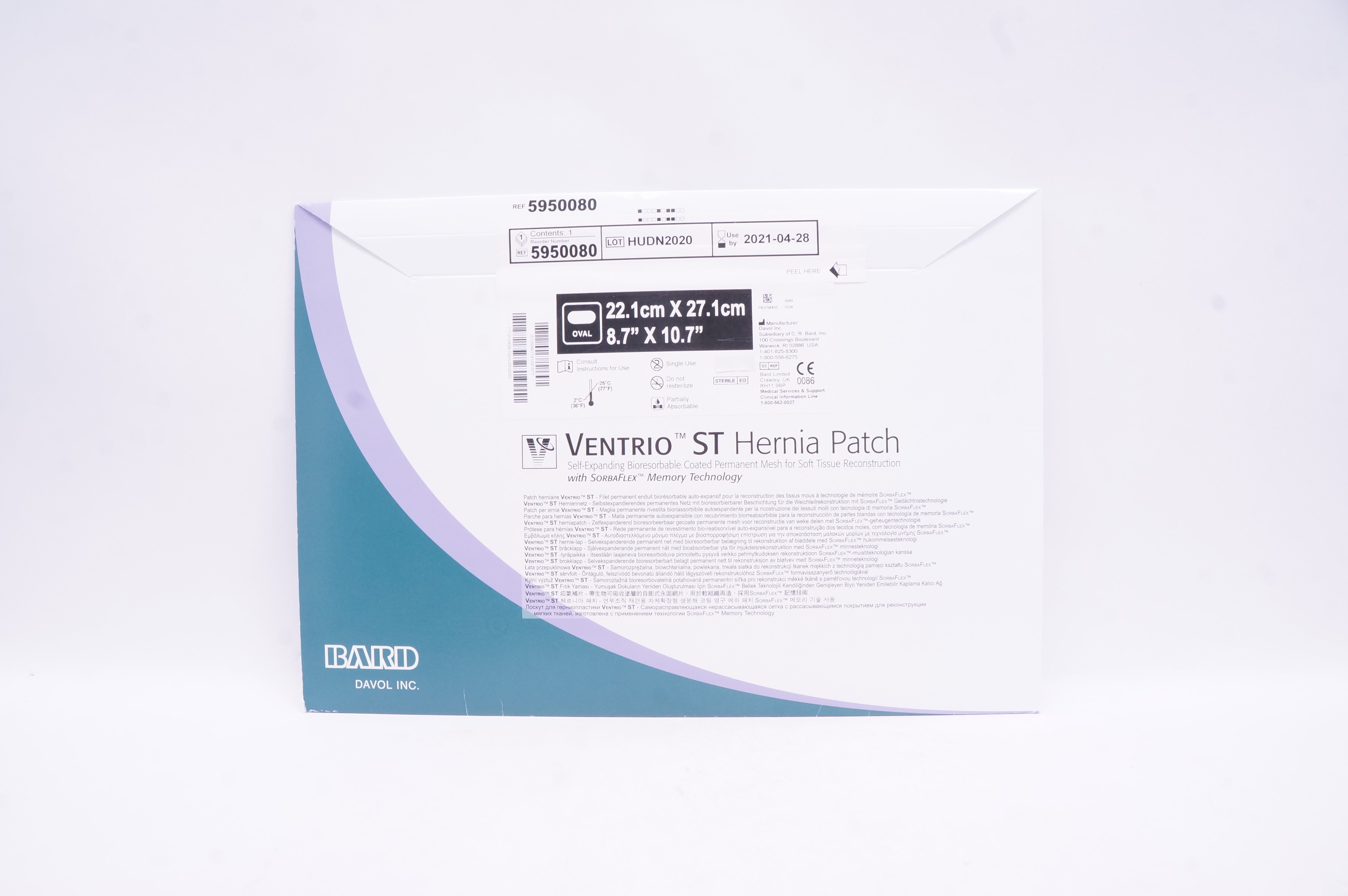 Bard 5950080 Ventrio ST Hernia Patch Oval 8.7inch x 10.7inch (x)