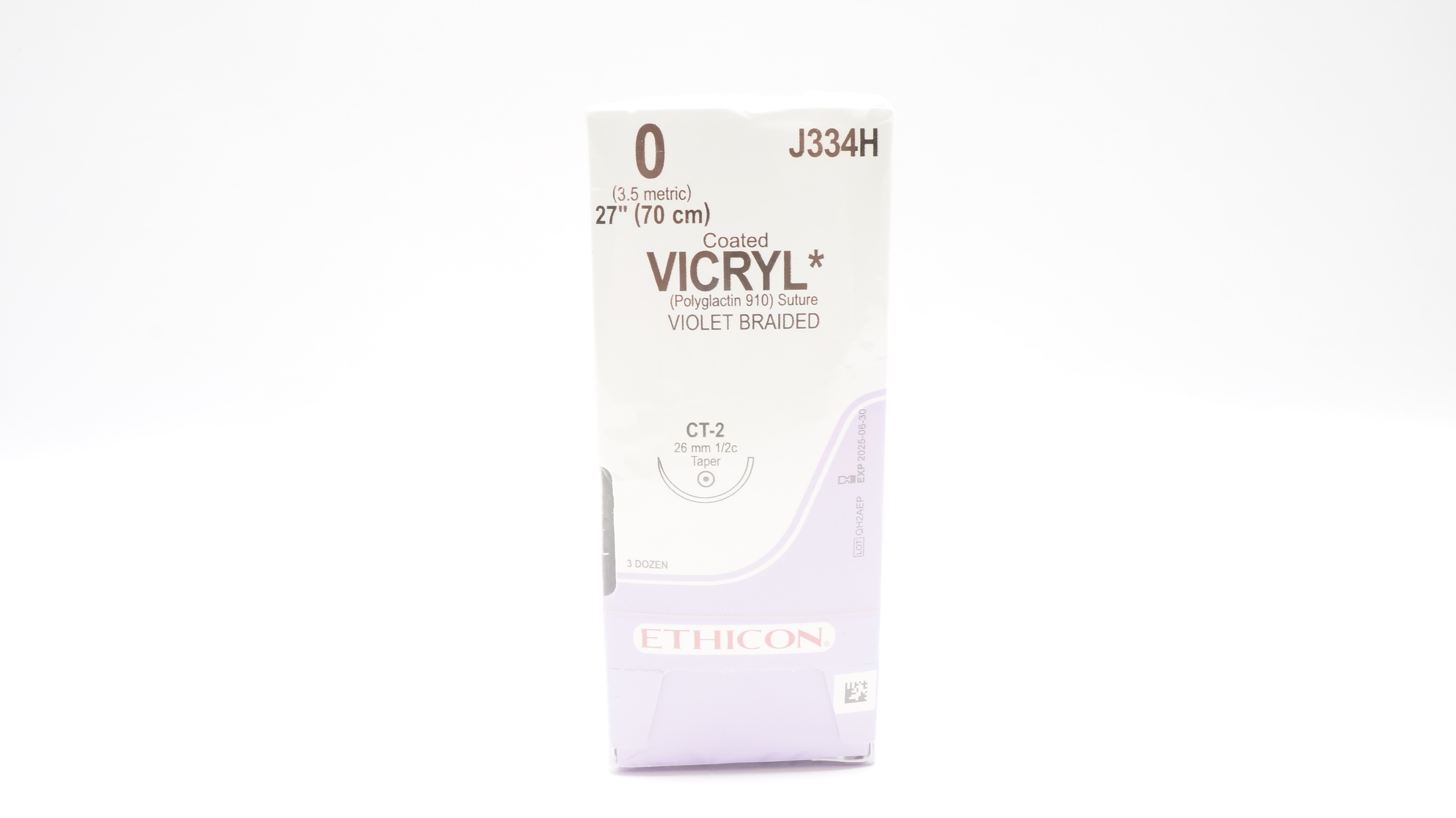 Ethicon J334H 0 Coated VICRYL Stre CT-2 26mm 1/2c Taper, 27 inch - Box of 36