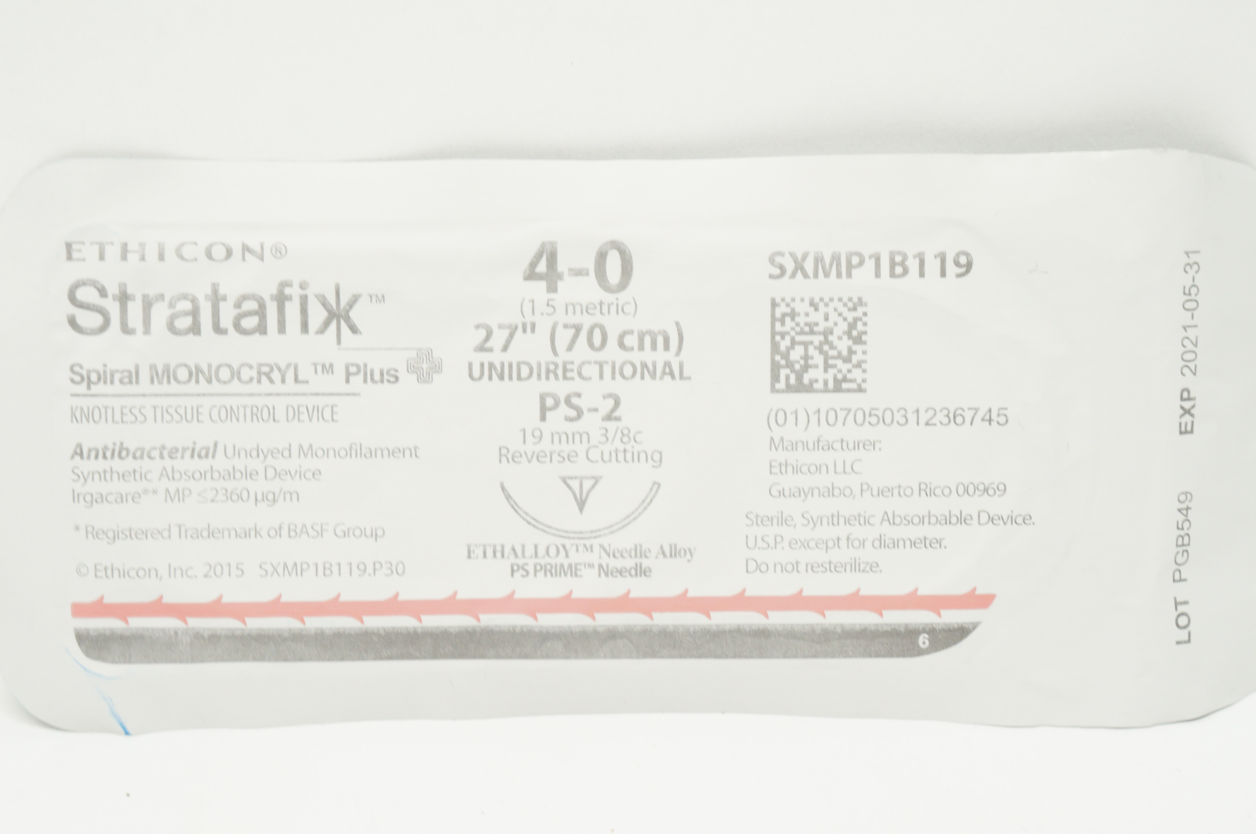 Ethicon SXMP1B119 4-0 Stratafix Spiral Monocryl Plus, PS-2, 19mm 3/8c, 27inch (x)