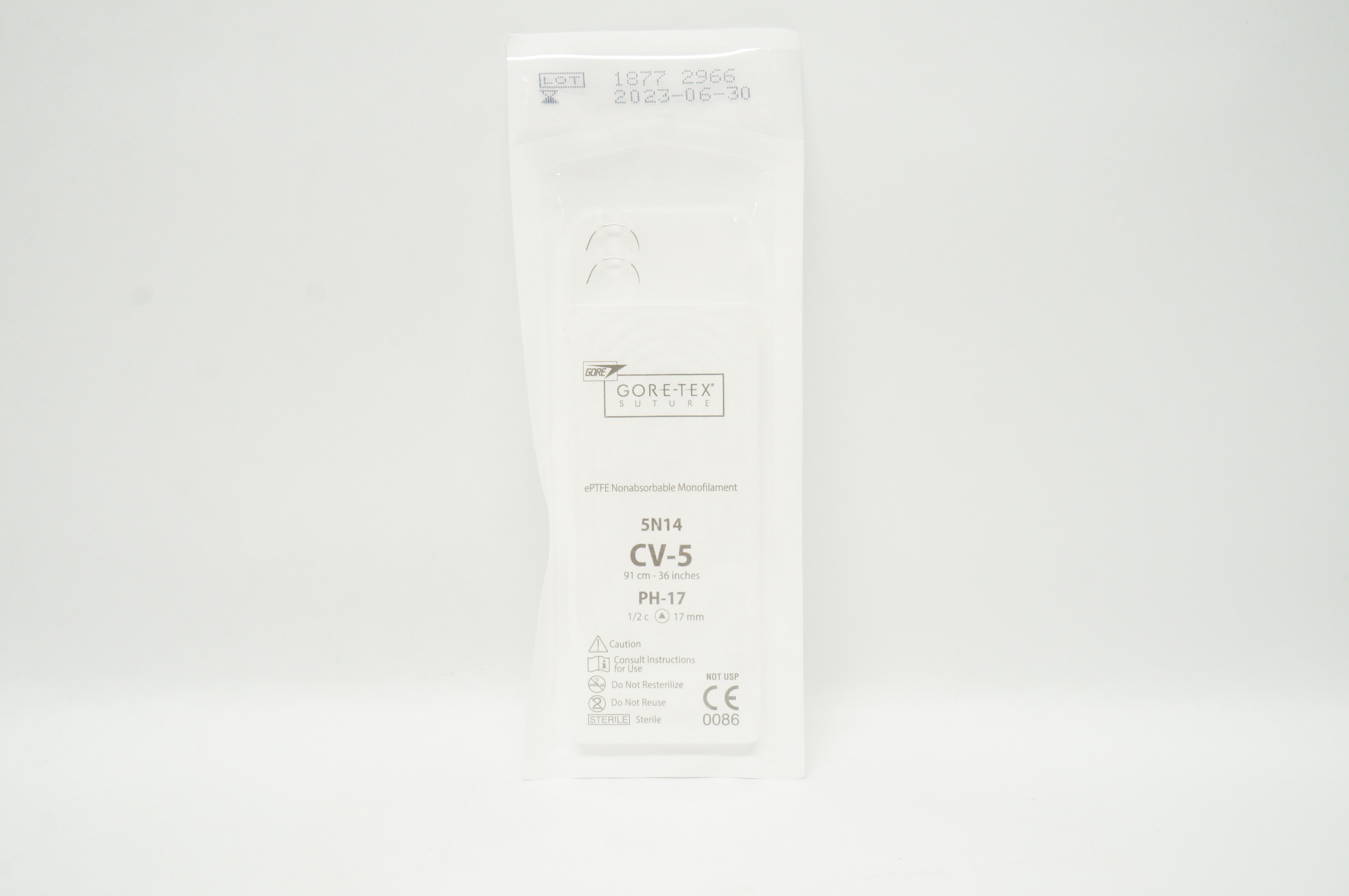 GORE 5N14 ePTFE Nonabsorbable Monofilament CV-5 PH-17 1/2c 17mm