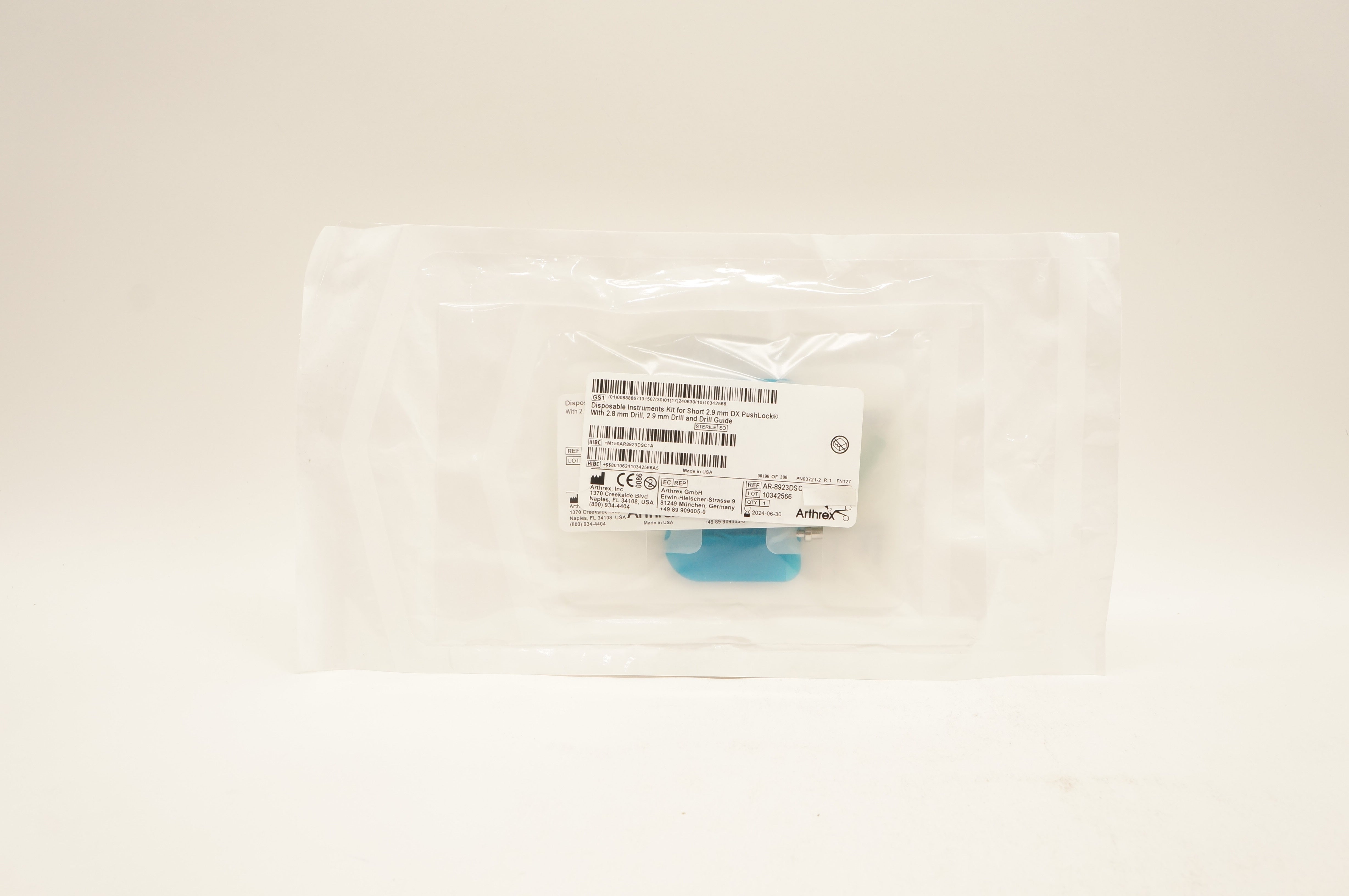 Arthrex AR-8923DSC Disposable Instruments Kit For Short 2.9mm DX PushLock