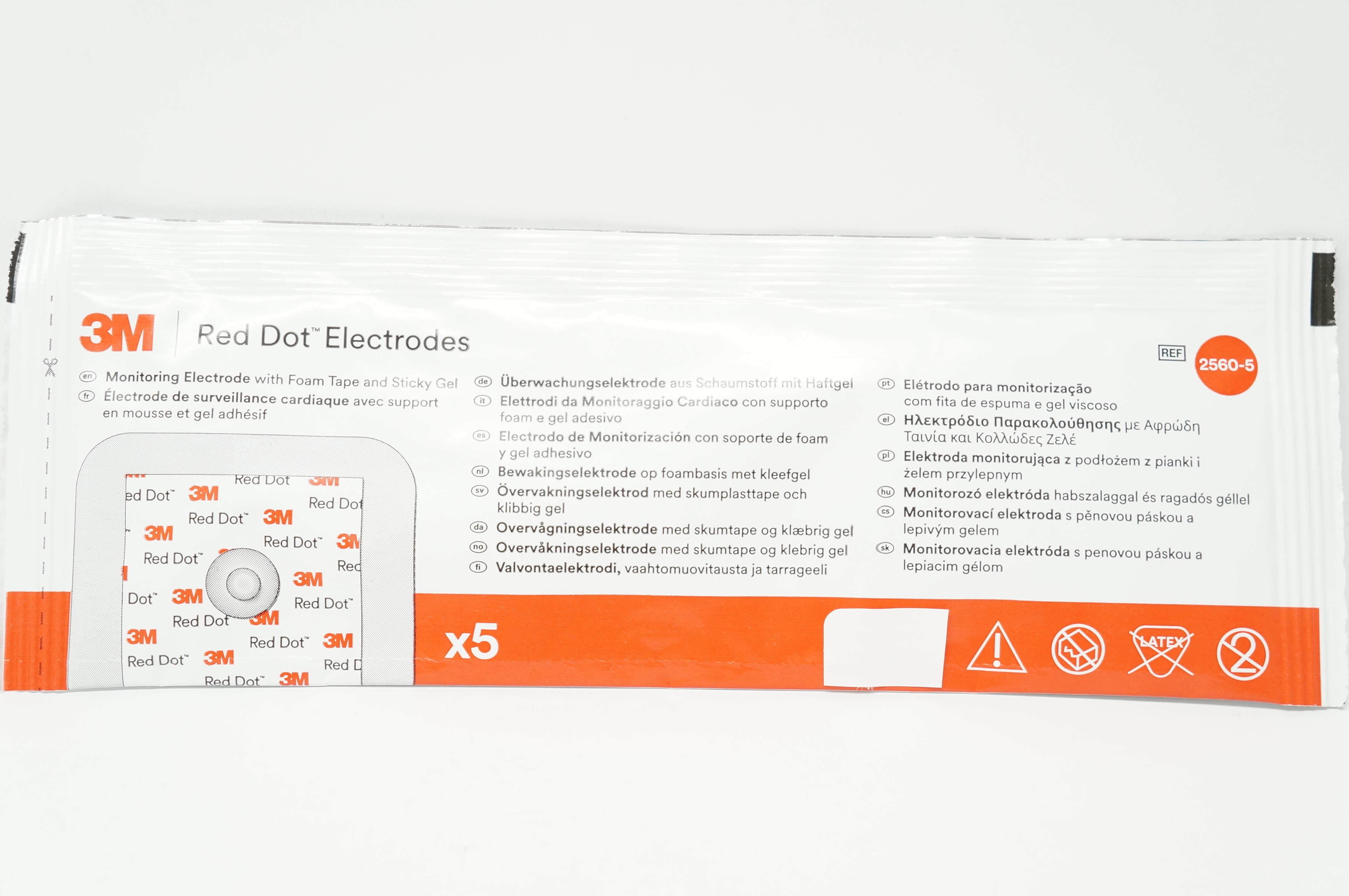 3M 2560-5 Red dot Monitoring Electrode with Foam Tape and Sticky Gel - Pack of 5