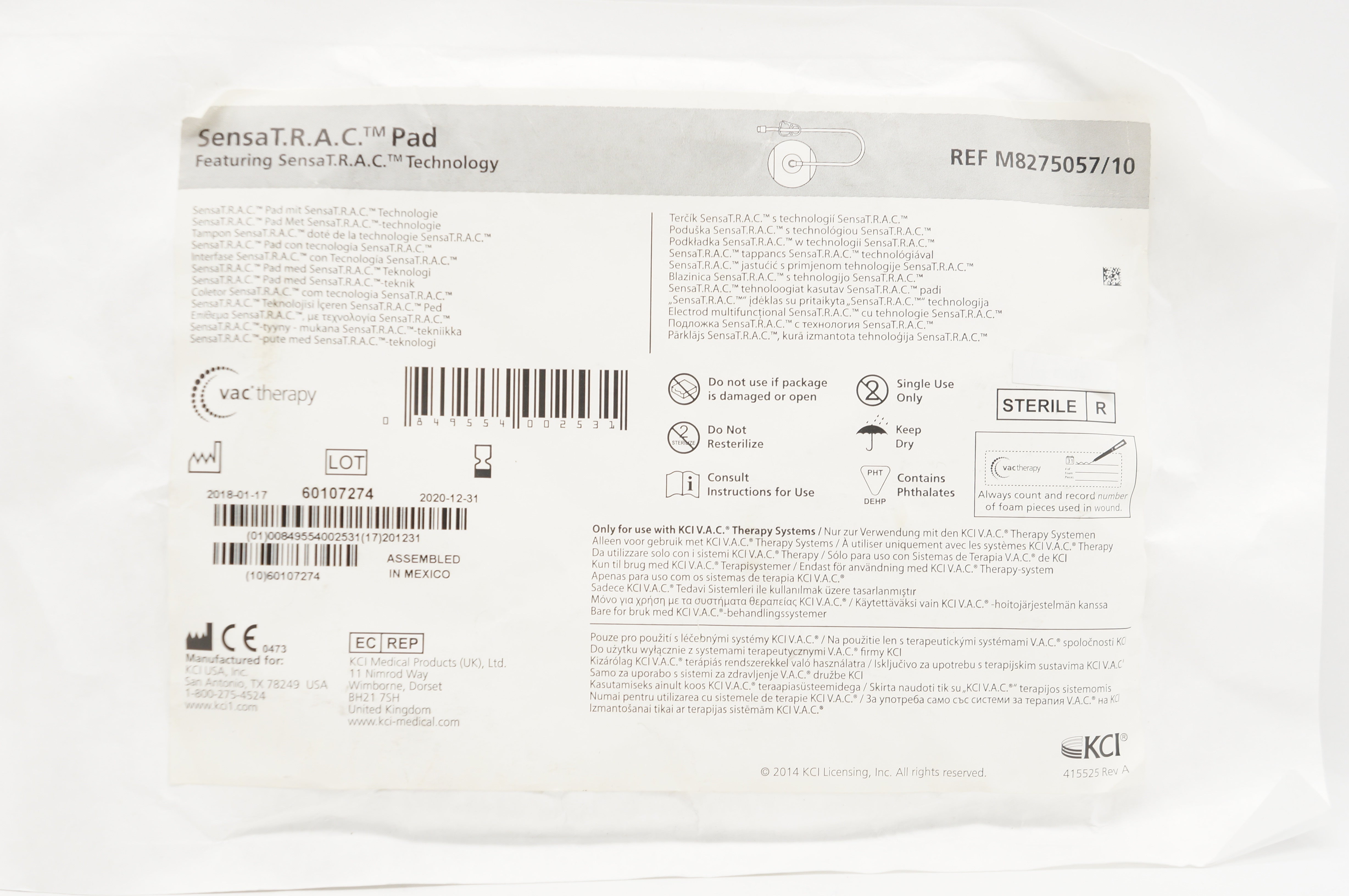 KCI M8275057/10 SensaT.R.A.C. Pad Featuring SensaT.R.A.C. Technology (x)