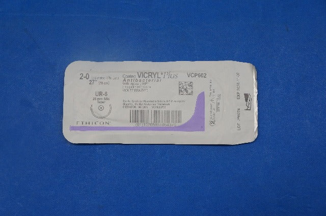 Ethicon VCP602 2-0 VICRYL Plus, UR-6 26mm 5/8c Taper, Violet Braided, 27