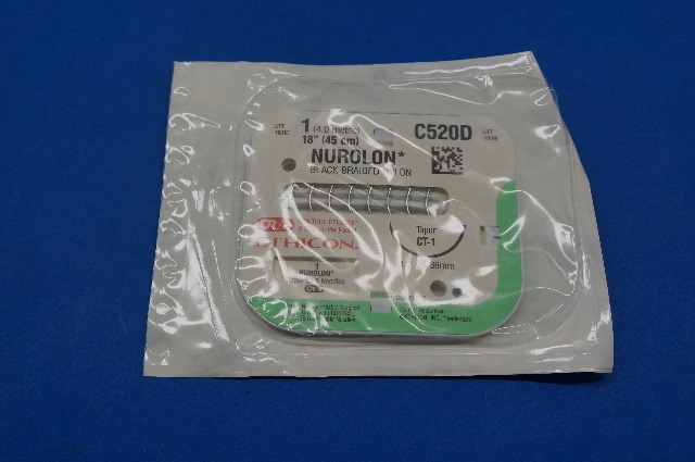 Ethicon C520D 1 NUROLON, CT-1 36mm 1/2 Taper, Black Braided Nylon, 18