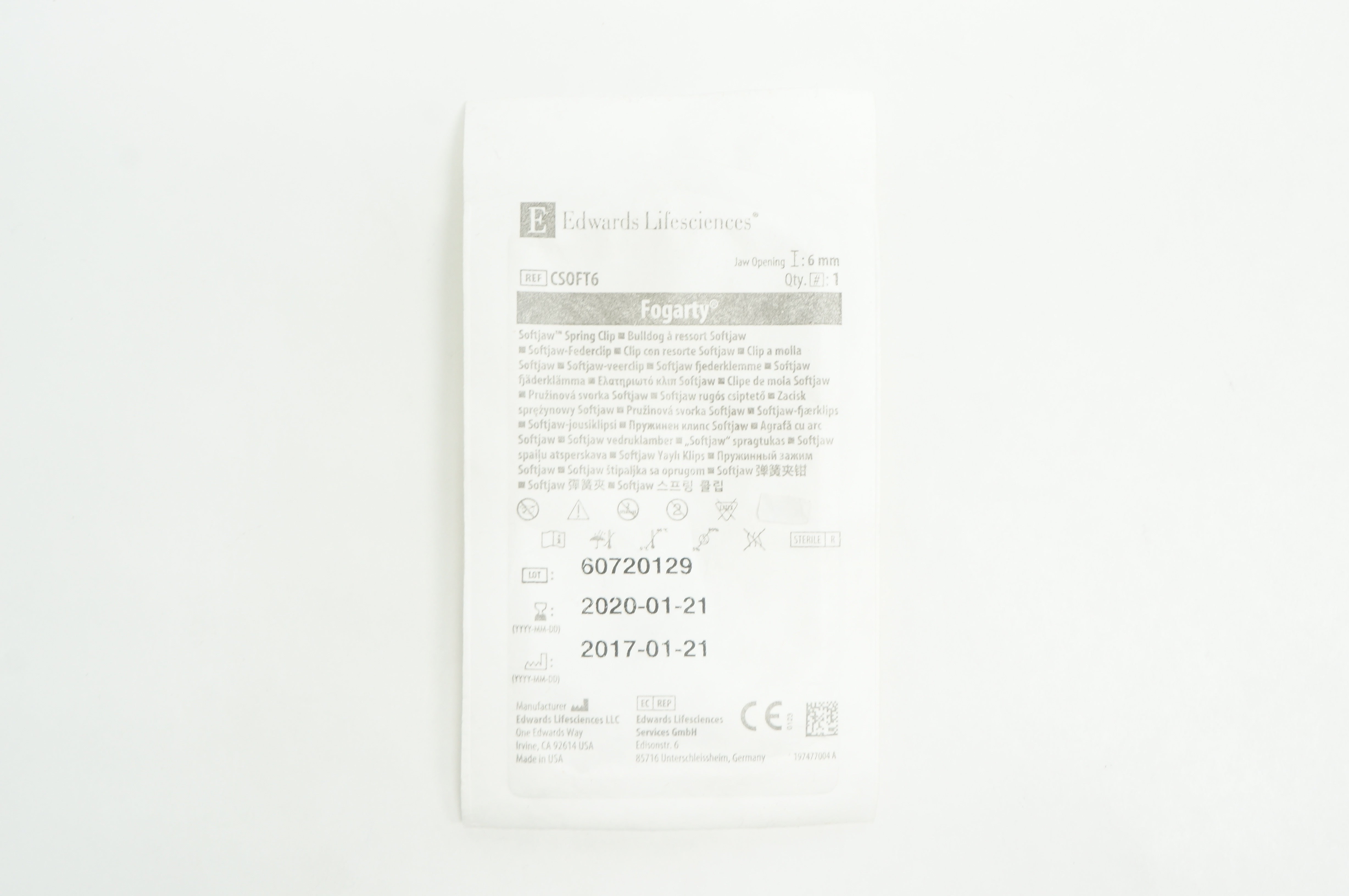 Edwards Lifesciences CS0FT6 Fogarty Softjaw Spring Clip 6mm (x)