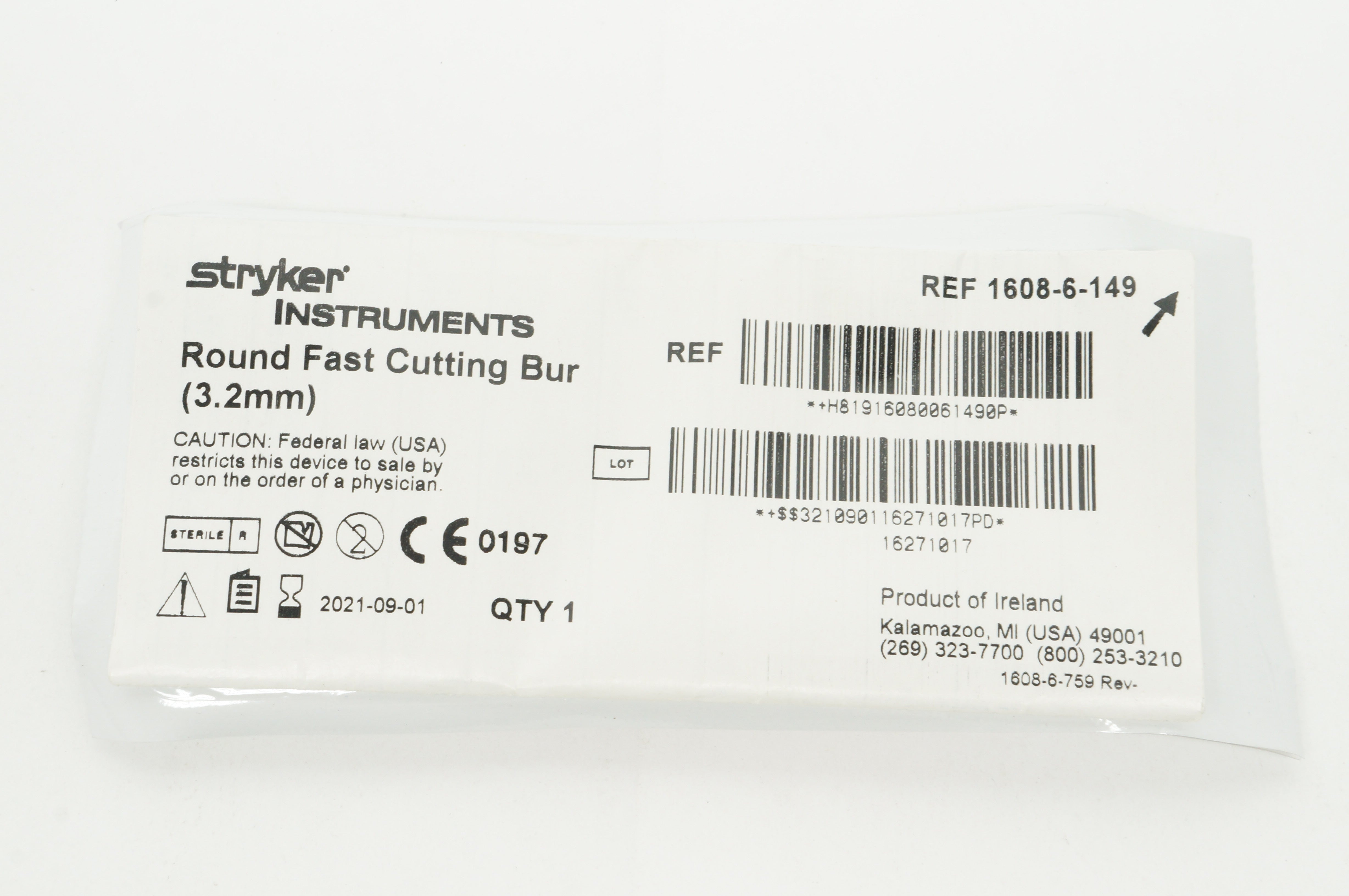 Stryker 1608-6-149 Round Fast Cutting Bur 3.2mm (x)