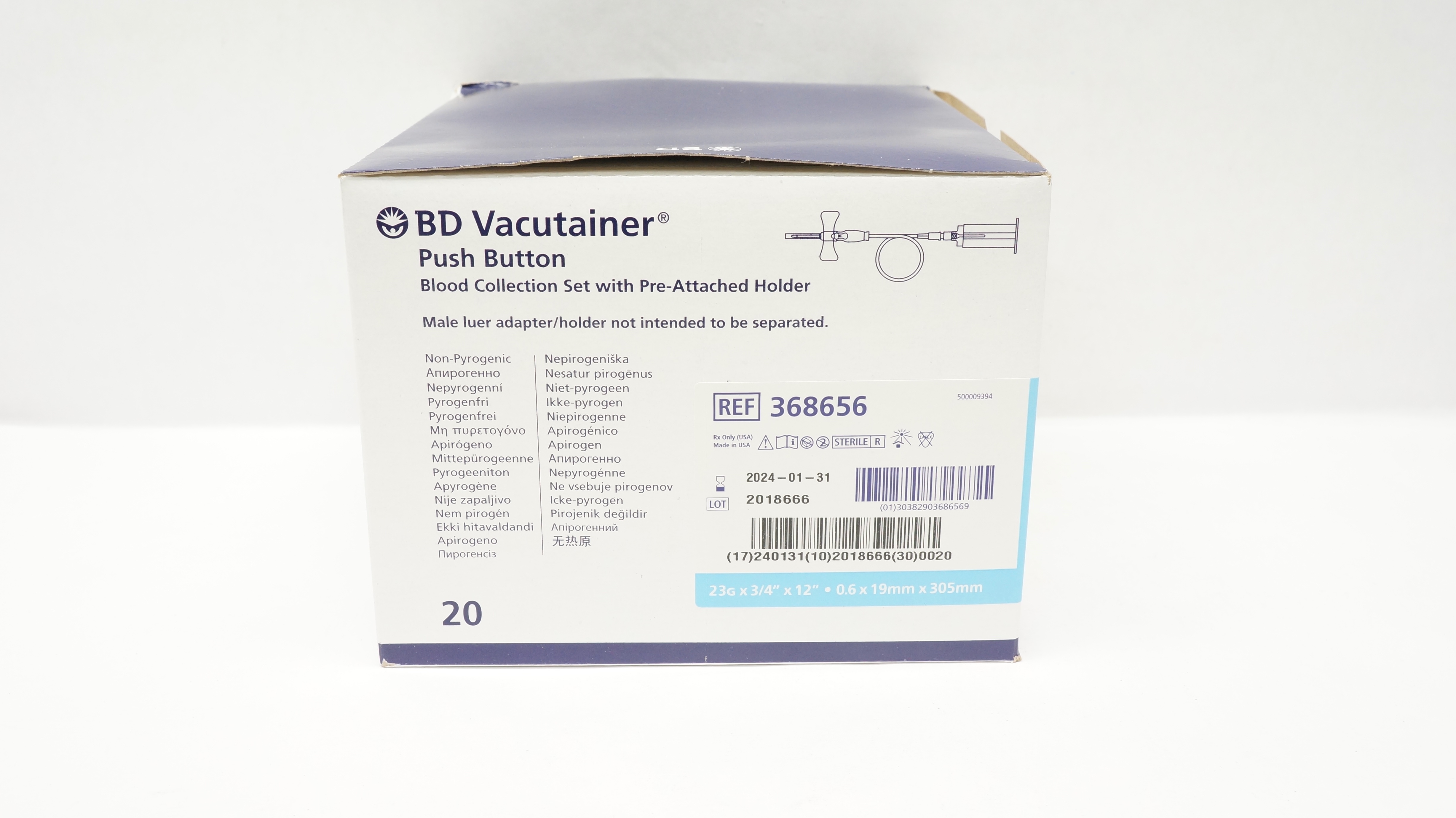 BD 368656 Vacutainer Blood Collection Set 23G x 3/4inch x 12inch (x)- Box of 20