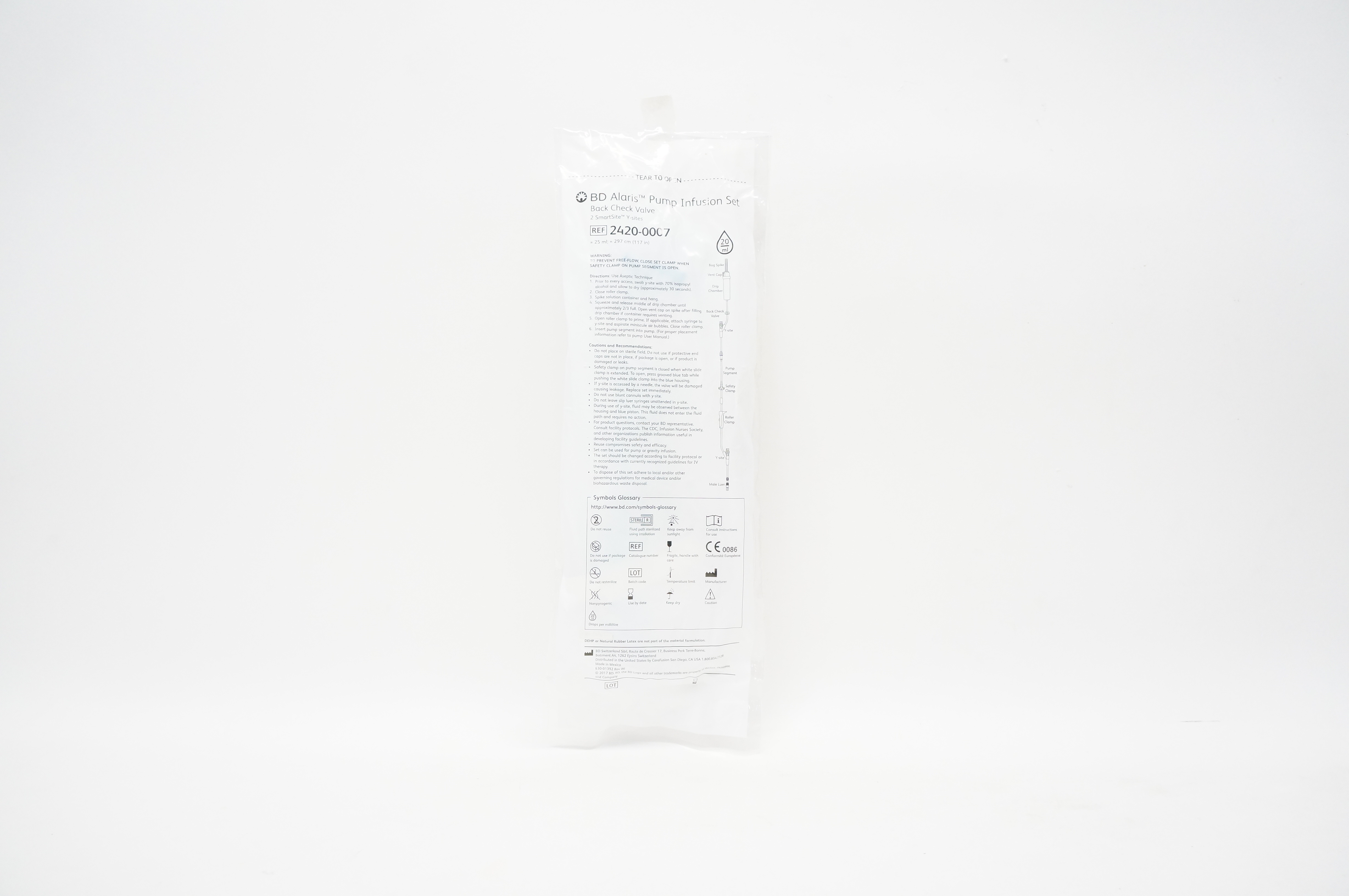 BD 2420-0007 Alaris Pump Infusion Set Back Check Valve 117 inch x 20ml