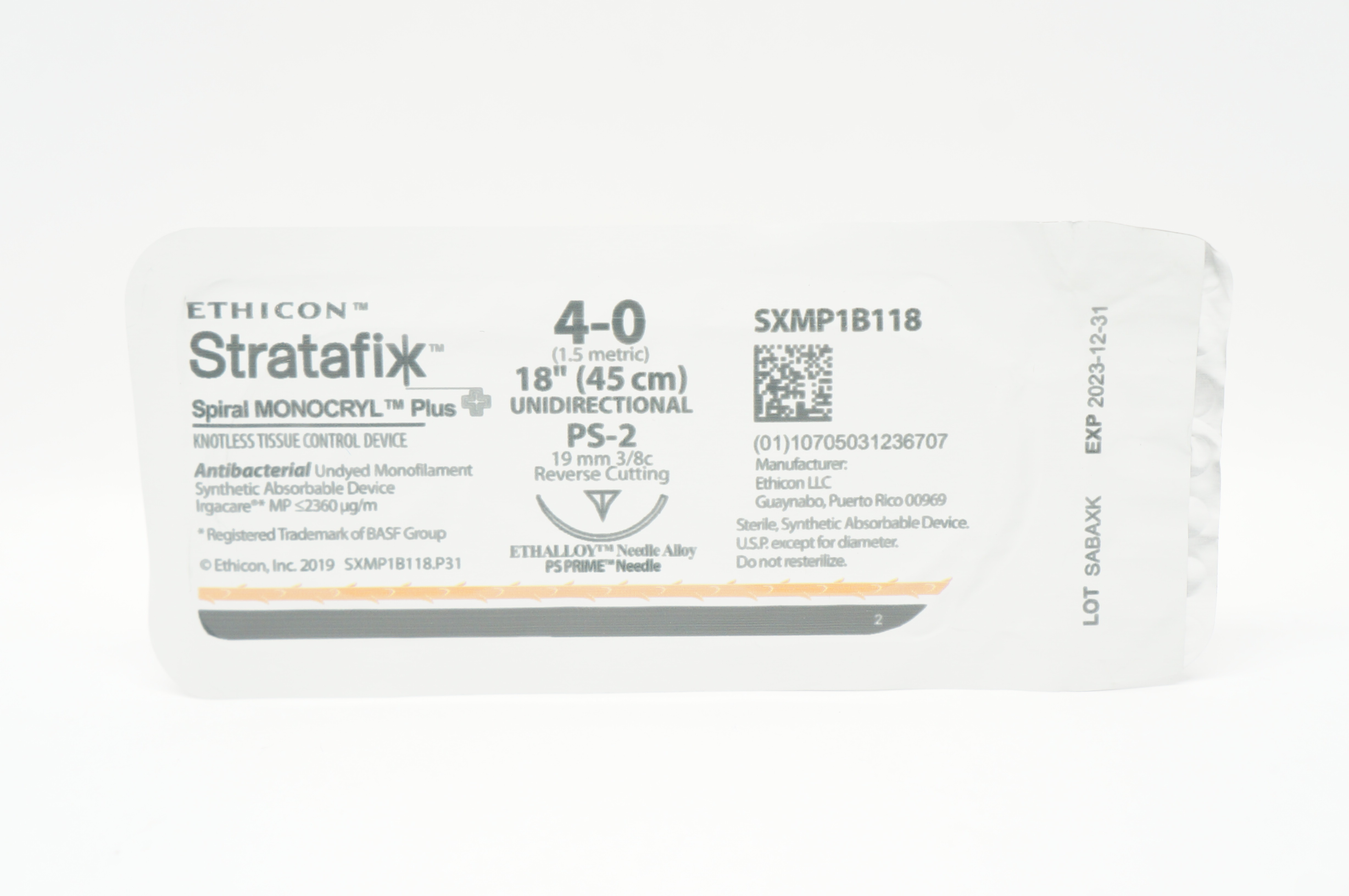 Ethicon SXMP1B118 4-0 Stratafix PS-2 19mm 3/8c Reverse Cutting, 18inch