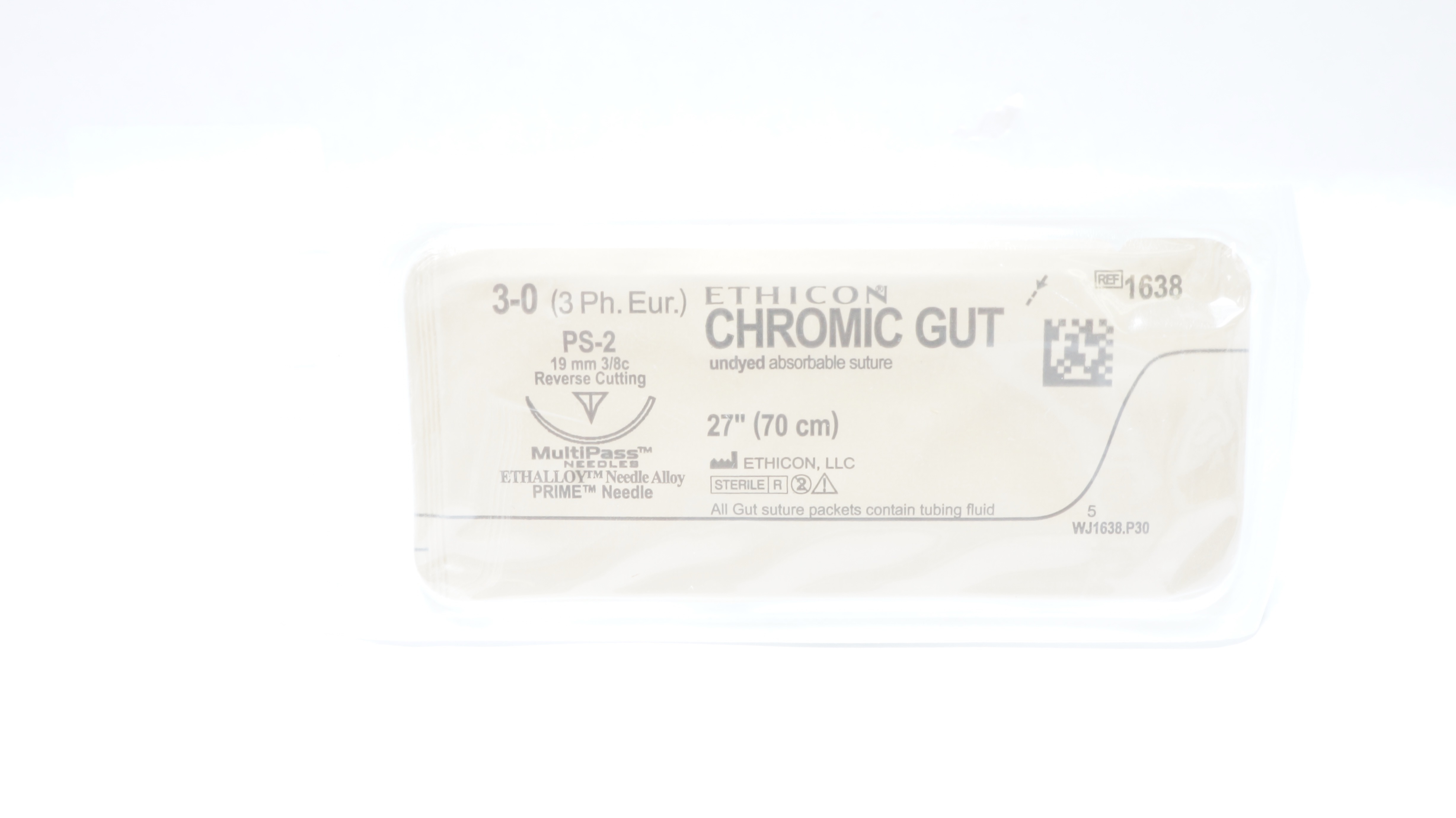 Ethicon 1638 3-0 Chromic Gut PS-2 19mm 3/8c Reverse Cutting 27inch