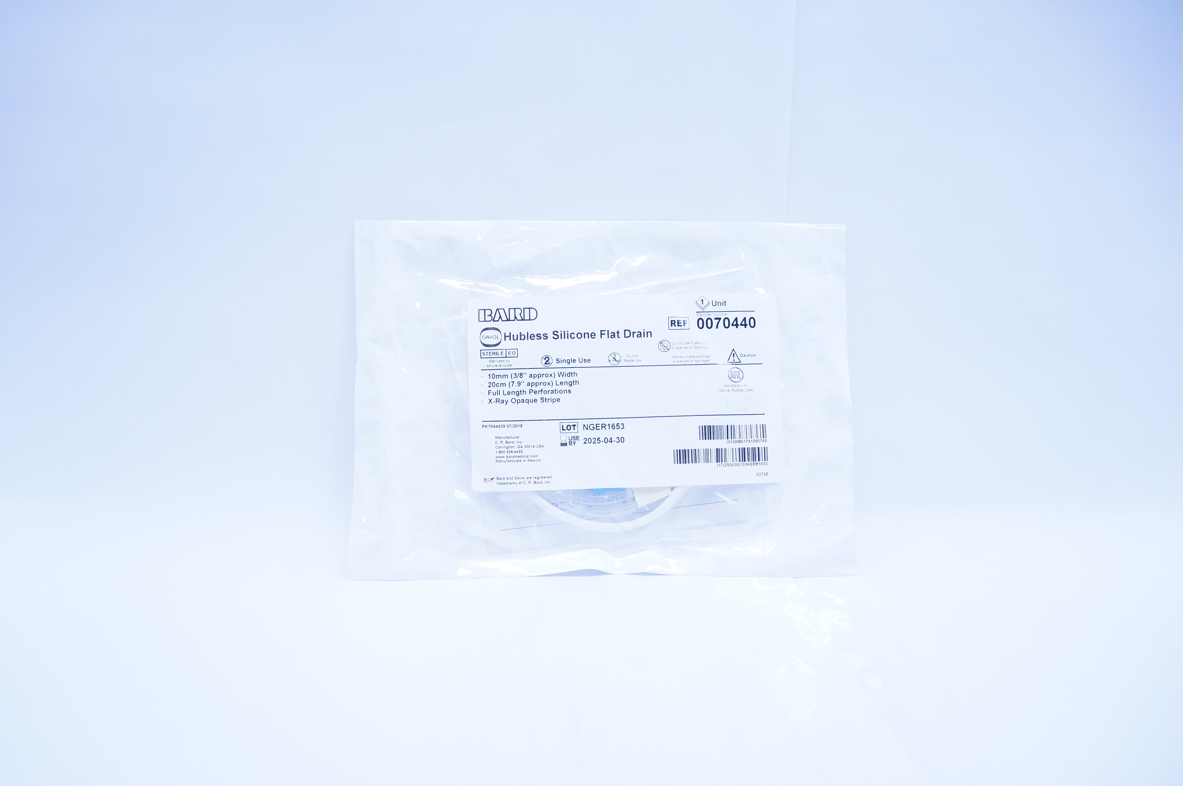 Bard 0070440 Hubless Silicone Flat Drain One Unit 10mm x 20mm