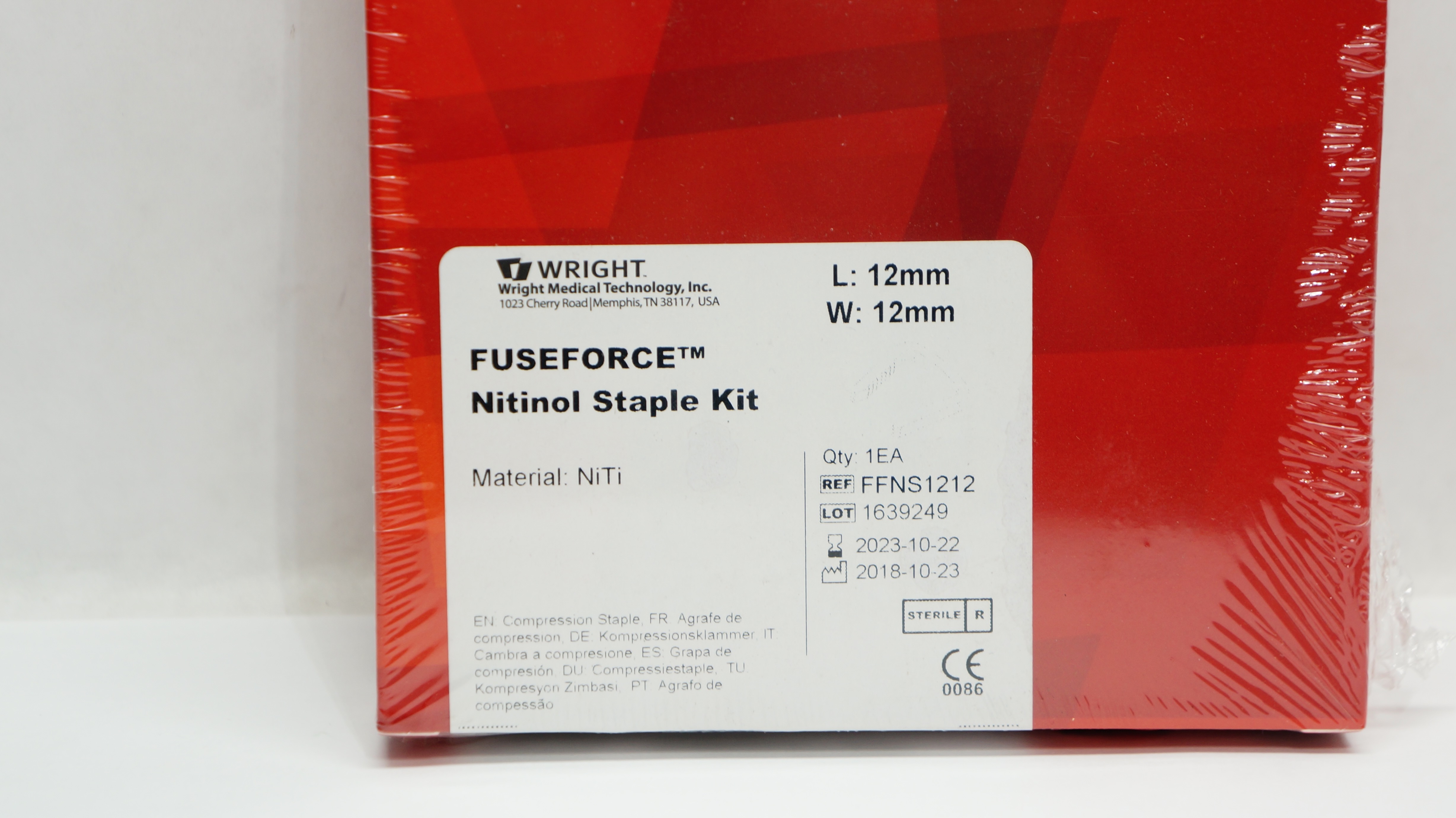 Wright Medical FFNS1212 Fuseforse Nitinol Staple Kit 12mm x 12mm