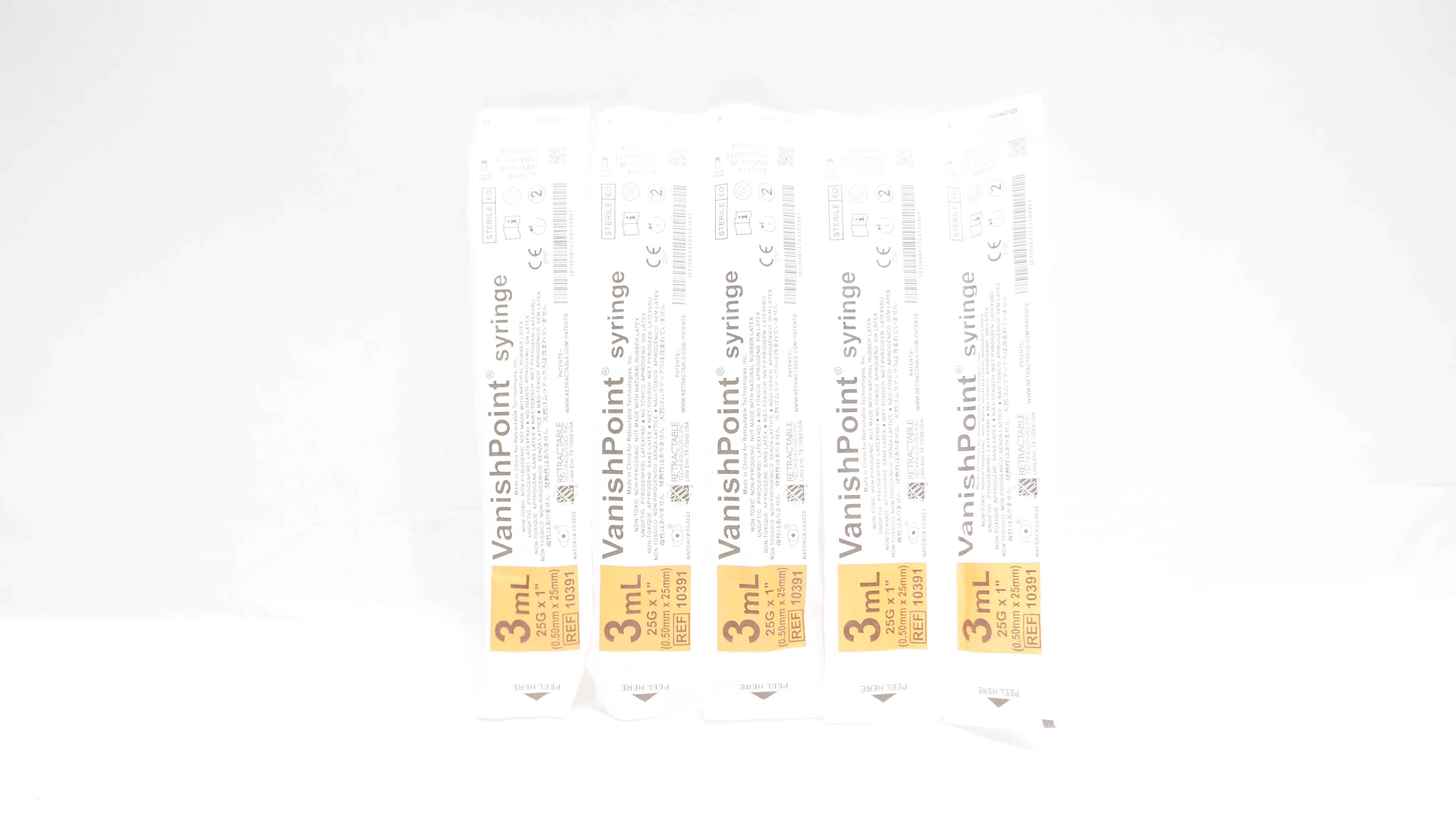Retractable Technologies 10391 Vanish Point Syringe 3mL 25G x 1inch - Pack of 5